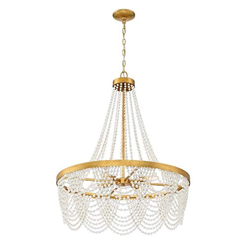 Crystorama Fiona 4-Light Antique Gold Chandelier with White Crystal Beads - Elegant Dining Room Lighting for Home Decor
