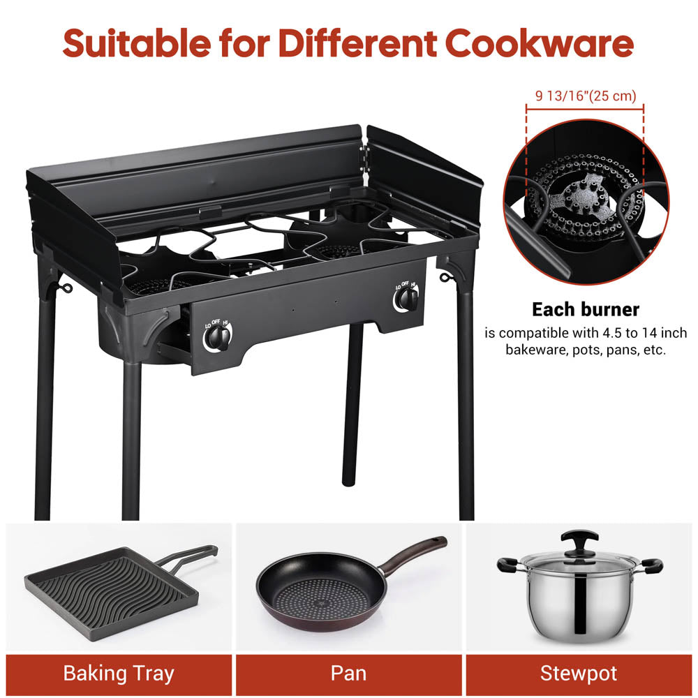High-Powered 150,000 BTU Outdoor Propane Burner with Stand & Wind Guard - Perfect for Camping, Backyard BBQs, and Outdoor Cooking