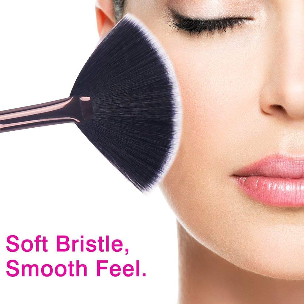 SUNISA Black Slim Fan Makeup Highlighter Brush - Professional Cosmetic Brush for Women & Girls (Pack of 1) - Perfect for Contouring, Blending & Highlighting