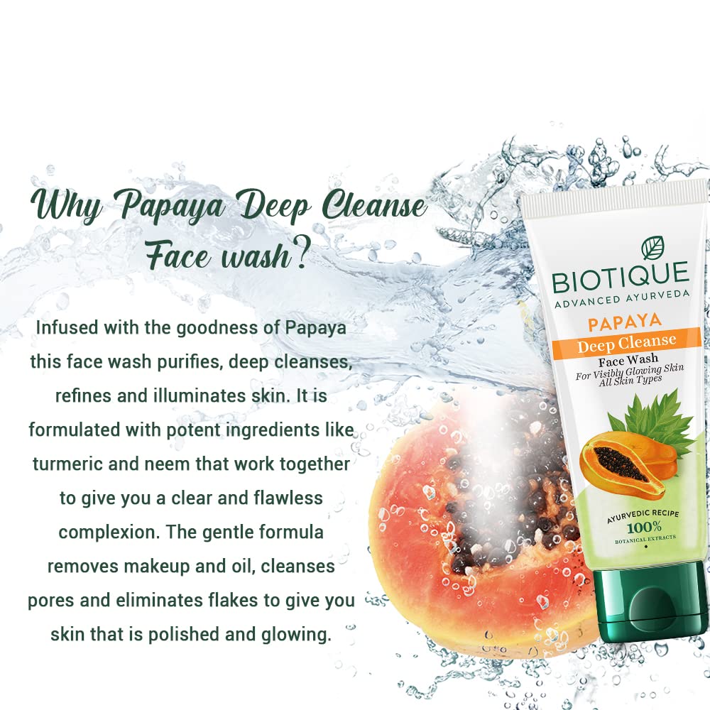 Biotique Bio Papaya Exfoliating Face Wash for All Skin Types - 150ml | Gentle Cleanser for Daily Skincare Routine, Acne & Blackhead Removal