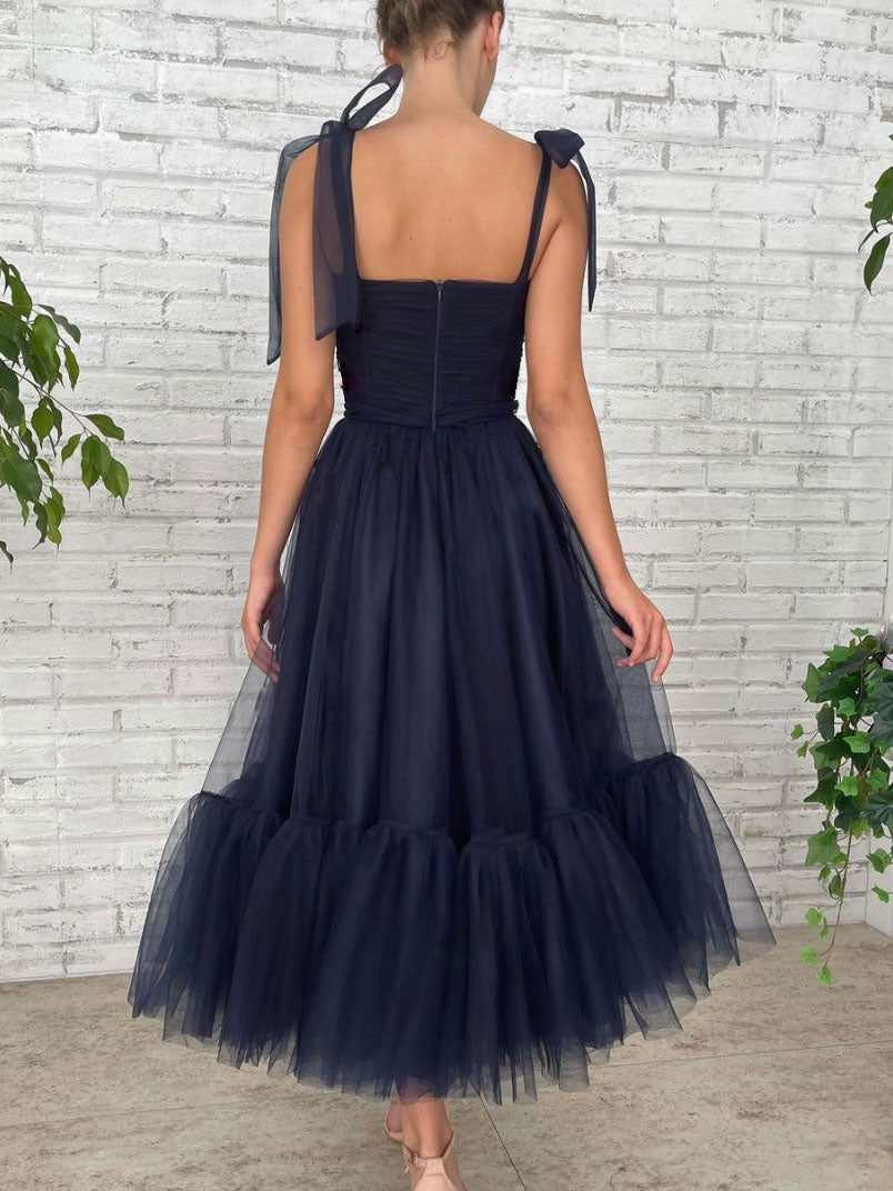 Elegant Dark Blue Tulle Prom Dress for Women - Formal Evening Gown for Homecoming, Ball, and Special Occasions