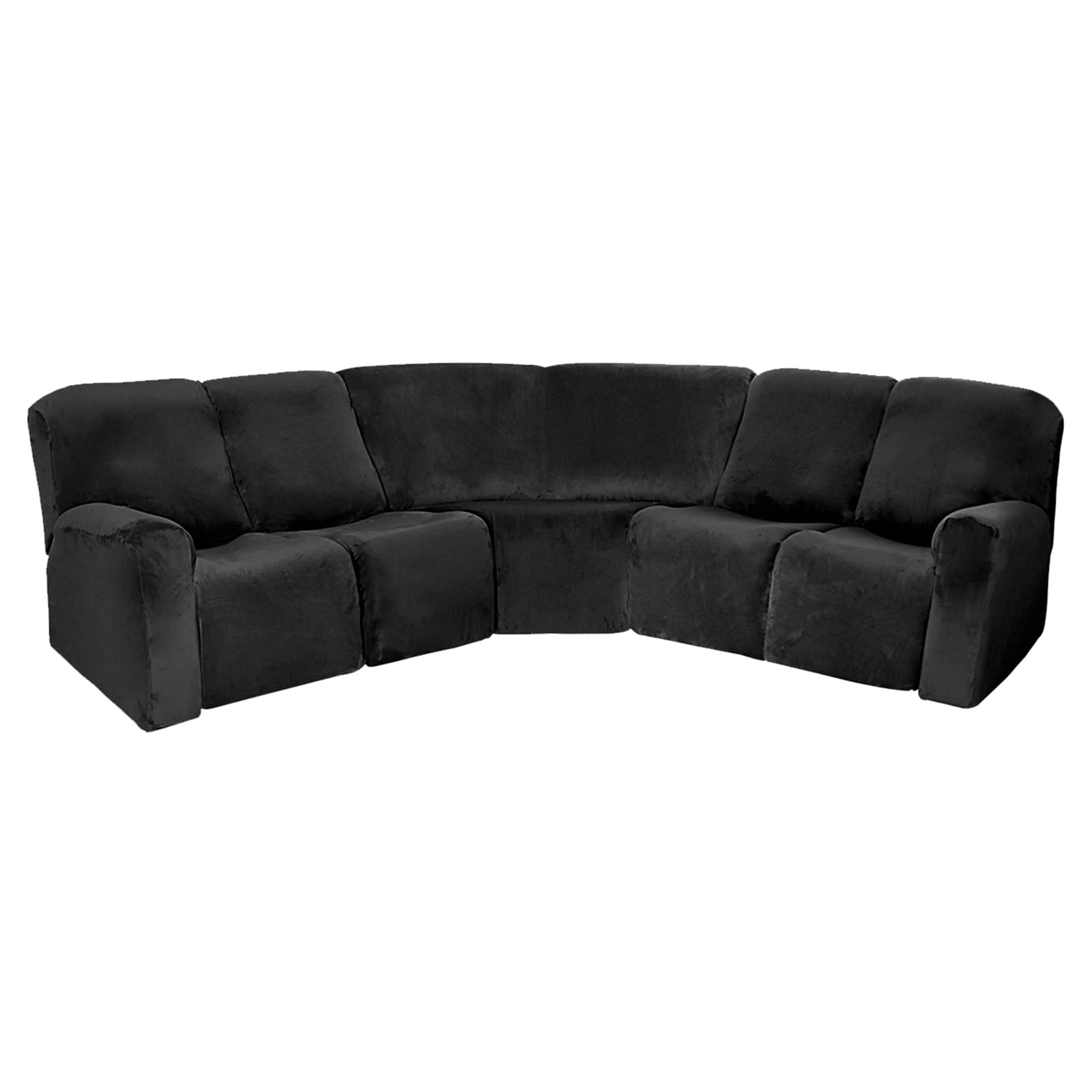 ELEOPTION 5-Seat L-Shaped Recliner Sofa Cover - Velvet Stretch Slipcover for Sectional Couches, 7-Piece Corner Reclining Furniture Protector, Soft Washable Black - Perfect for Living Room, Family Room & Home Theater Seating Protection