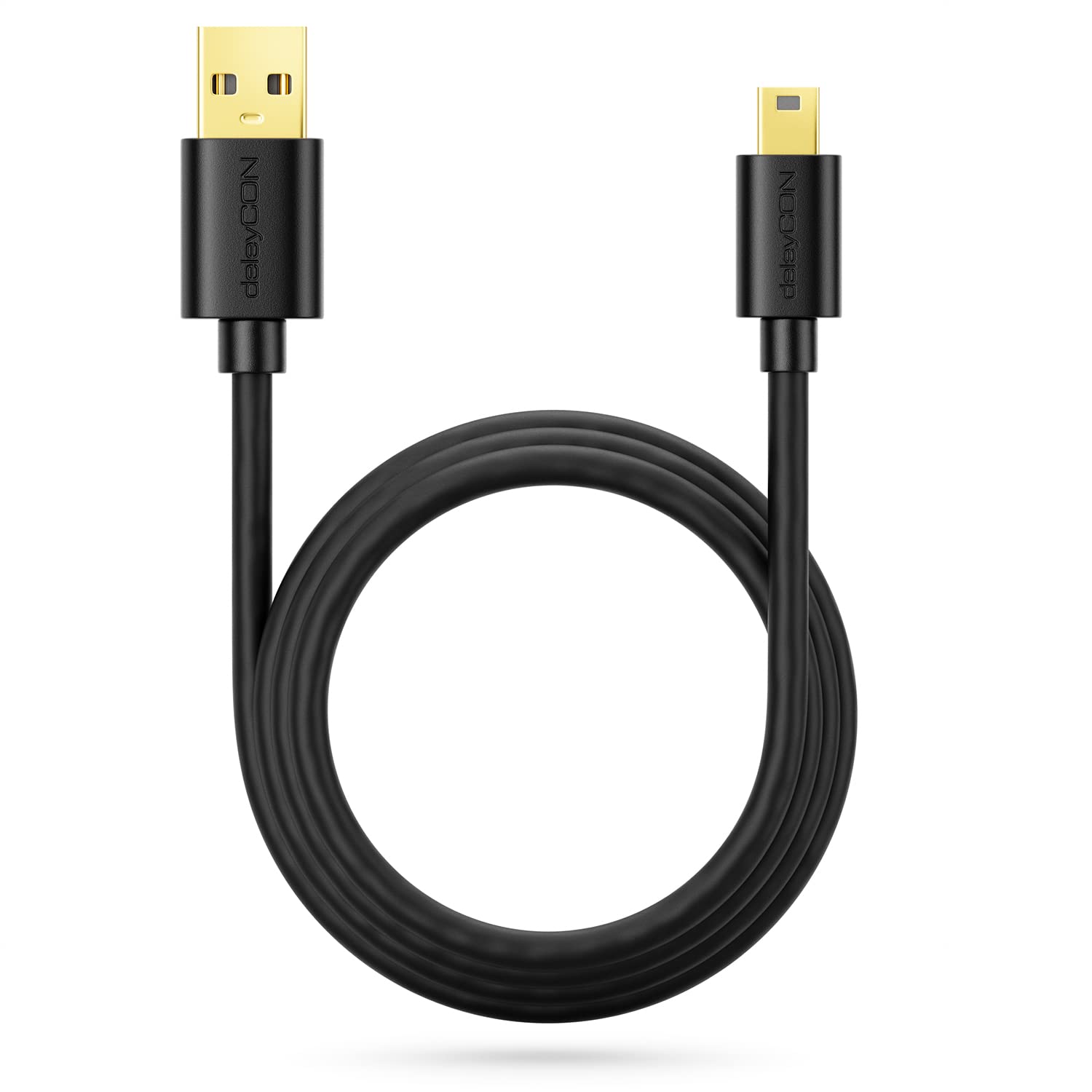 deleyCON 3.0m High Speed Mini USB 2.0 Cable - Charging & Data Sync Cable for Smartphones, Tablets, GPS Devices, Microphones - USB A Male to Mini B Connector - Black - Perfect for Home, Office & Travel Use