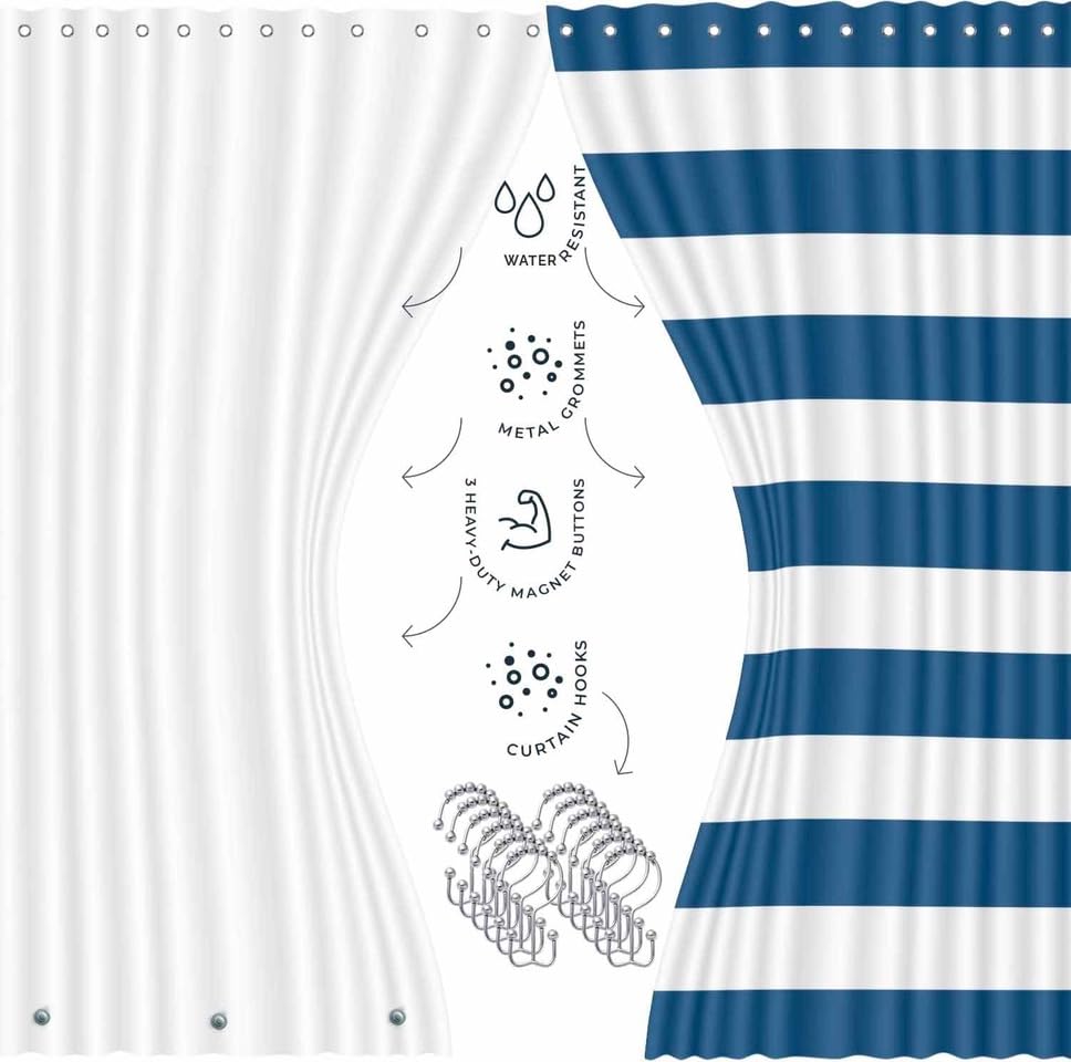 Clara Clark 20-Piece Navy Blue Bathroom Accessory Set - Includes Shower Curtain with Liner, Toothbrush Holder, Soap Dispenser, Soap Dish, Toilet Brush Holder & Waste Bin | Complete Bathroom Decor for Modern Homes, Apartments & Guest Bathrooms