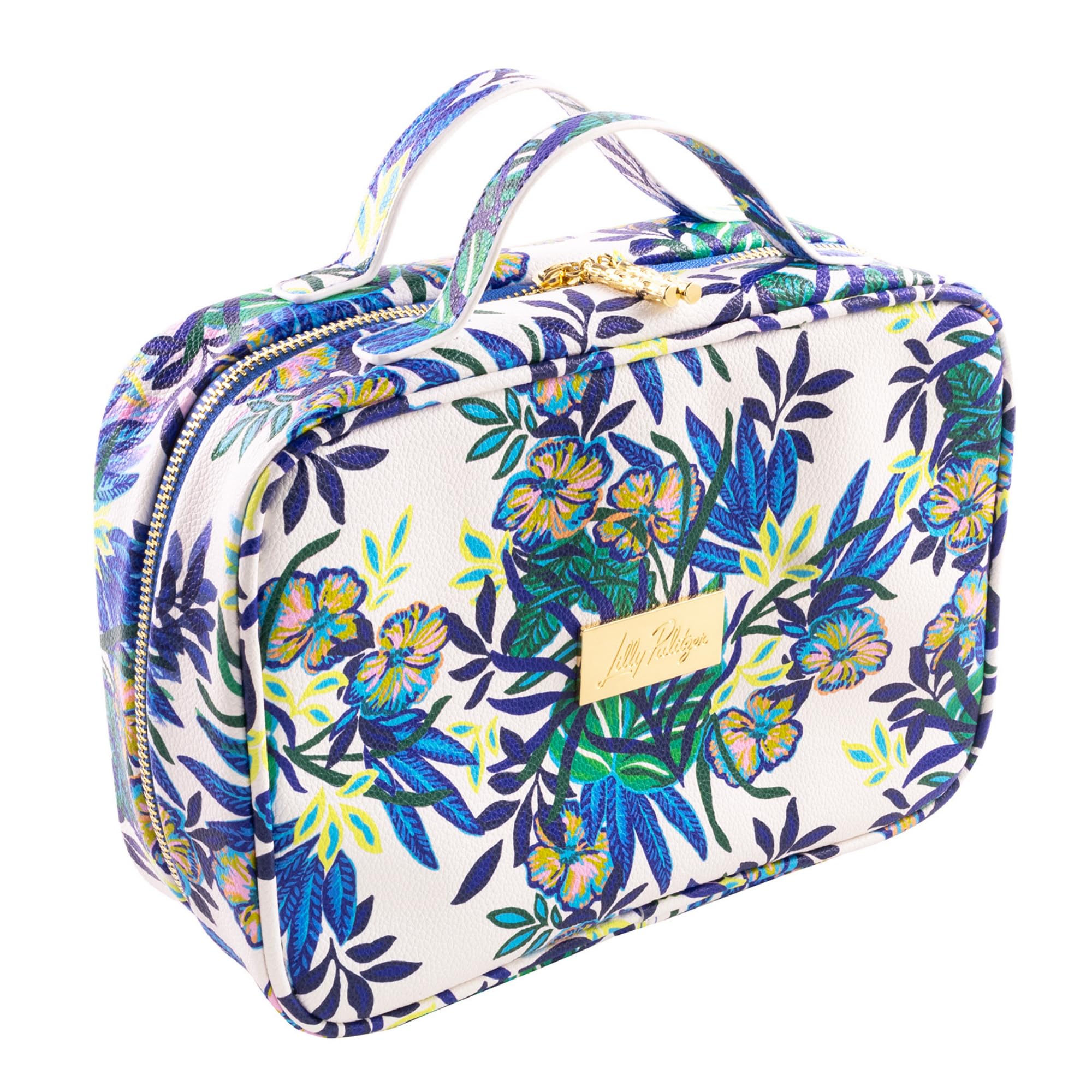 Lilly Pulitzer Cosmetic Bag with Two Zippered Pockets, Clear Vinyl Window & Handles - Waterproof Travel Toiletry Organizer & Makeup Case with Gold Accents | Perfect for Vacation, Gym, Weekend Getaways & Airplane Carry-On