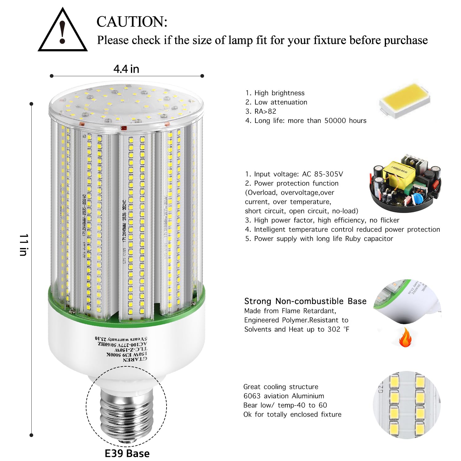 150W LED Corn Cob Light Bulb 2-Pack - 600W Equivalent to Metal Halide/HPS/HID/CFL - 5000K Daylight White - E39 Mogul Base - Commercial & Industrial LED Retrofit Bulb - Perfect for Gyms, Workshops, Warehouses, and High Bay Lighting Fixtures