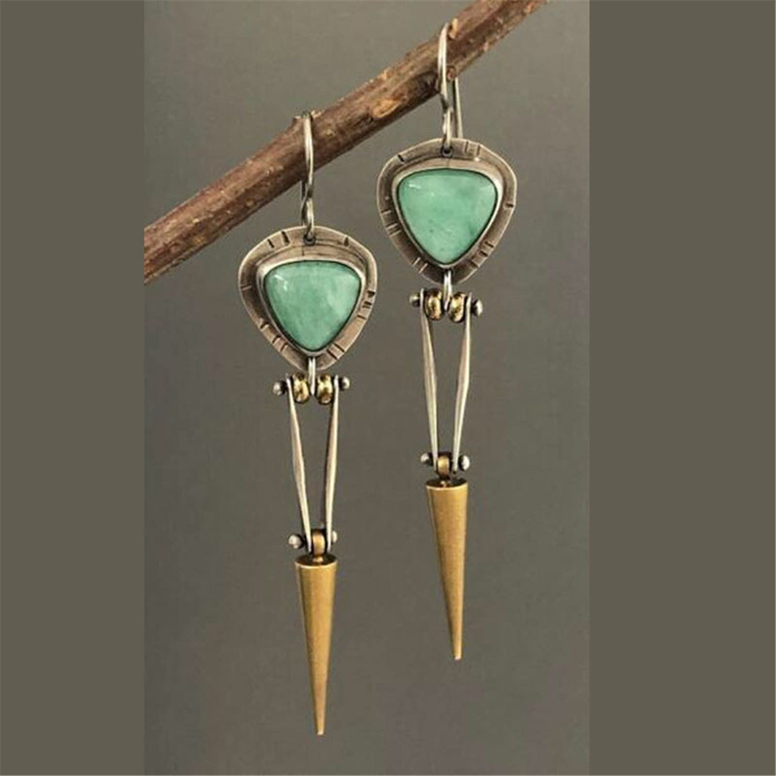 Handmade Vintage Turquoise Stone Hoop Earrings for Women - Unique Boho Chic Geometric Dangle Jewelry with Natural Gemstones | Perfect for Parties, Weddings & Boho Fashion