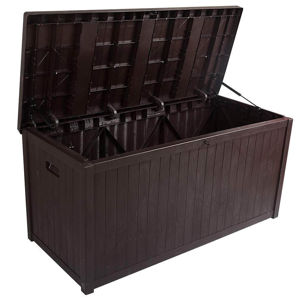 120 Gallon Large Outdoor Storage Box with Hinged Lockable Lid - Waterproof Resin Deck Box for Patio Cushions, Garden Tools, Pool Toys - Perfect for Lawn, Garden, and Backyard Organization (Brown)