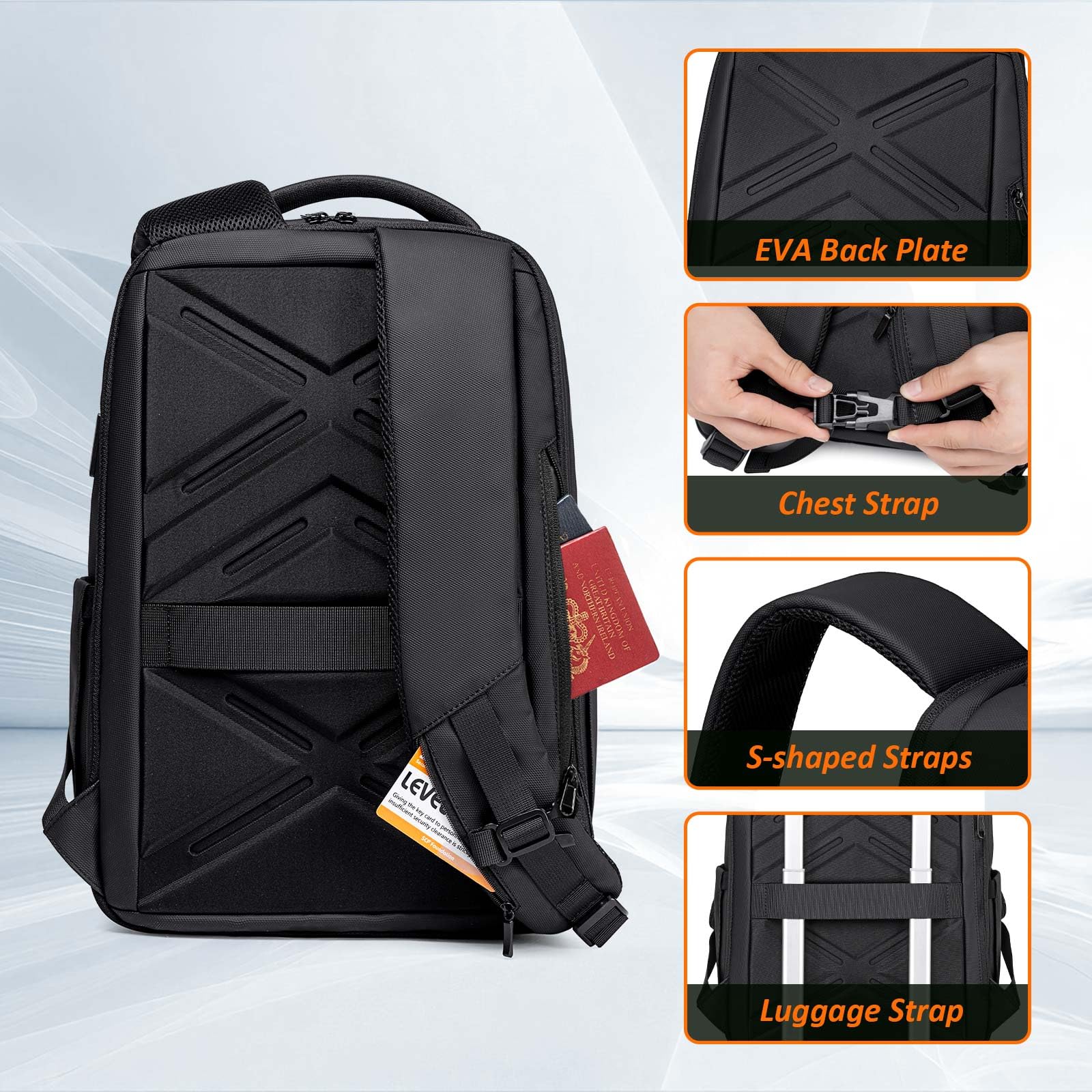 FENRUIEN Expandable Water Resistant Travel Backpack for Men - 15.6 Inch Laptop Bag with USB Charging Port - Perfect for Business Trips, Commuting & Outdoor Adventures (Black)