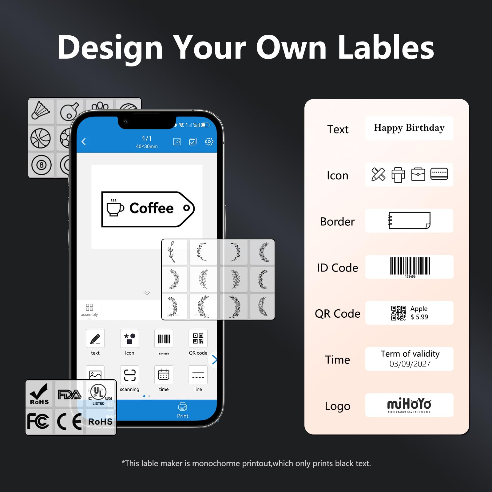 Wireless Mini Retro Label Maker Machine with Tape - Bluetooth Portable Thermal Sticker Printer for Phone, Small Business, Address, Logo, QR Code, Food, Home & Kitchen (50×30mm Labels, Black) | Perfect for Organizing, Gift Wrapping & Product Labeling