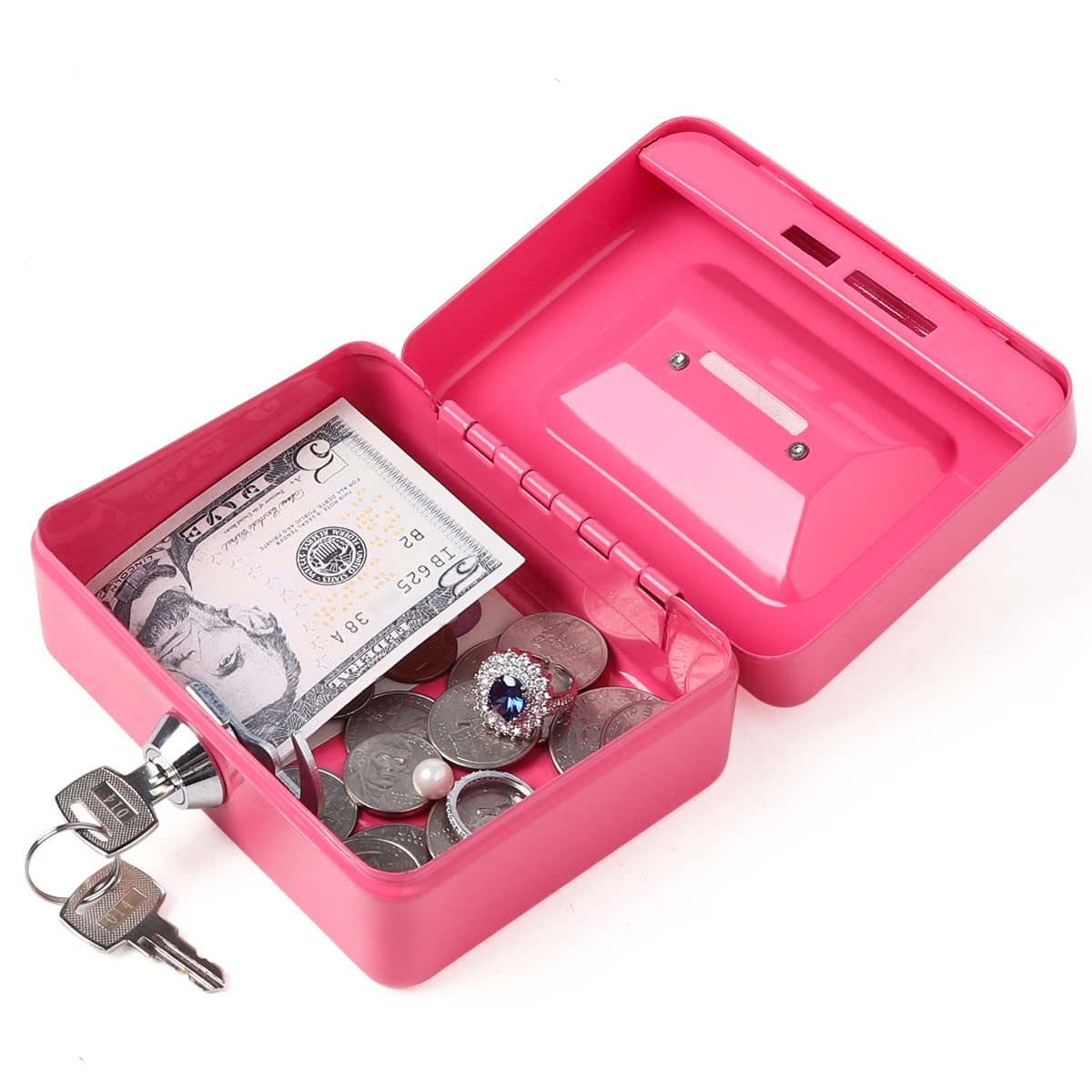 Small Cash Box with Lock & Slot - Decaller Locking Metal Money Box for Adults & Kids - Secure Coin Piggy Bank for Home, Office, or Retail Use