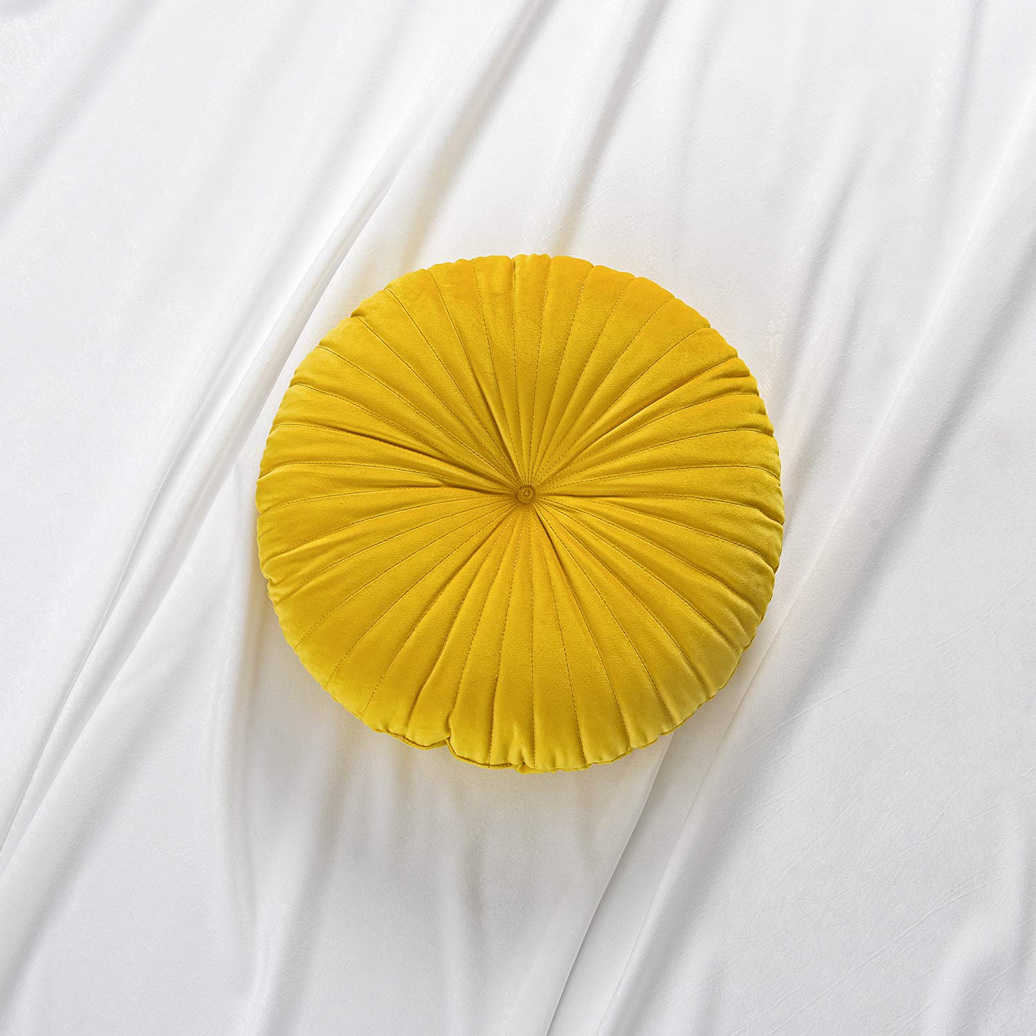 Roslynwood Shelly Round Solid Lemon Velvet Chair Cushion - 16x16 Inch Decorative Throw Pillow for Couch, Sofa & Floor - Soft Pumpkin Velvet Home Decor with Seashell Design | Perfect for Living Room, Bedroom & Nursery Accent