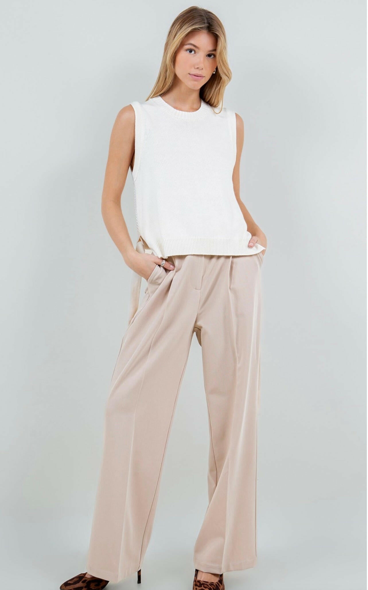 Elegant Ivory Knit Vest with Tie Detail - Perfect for Layering in Fall & Winter | Women's Fashion