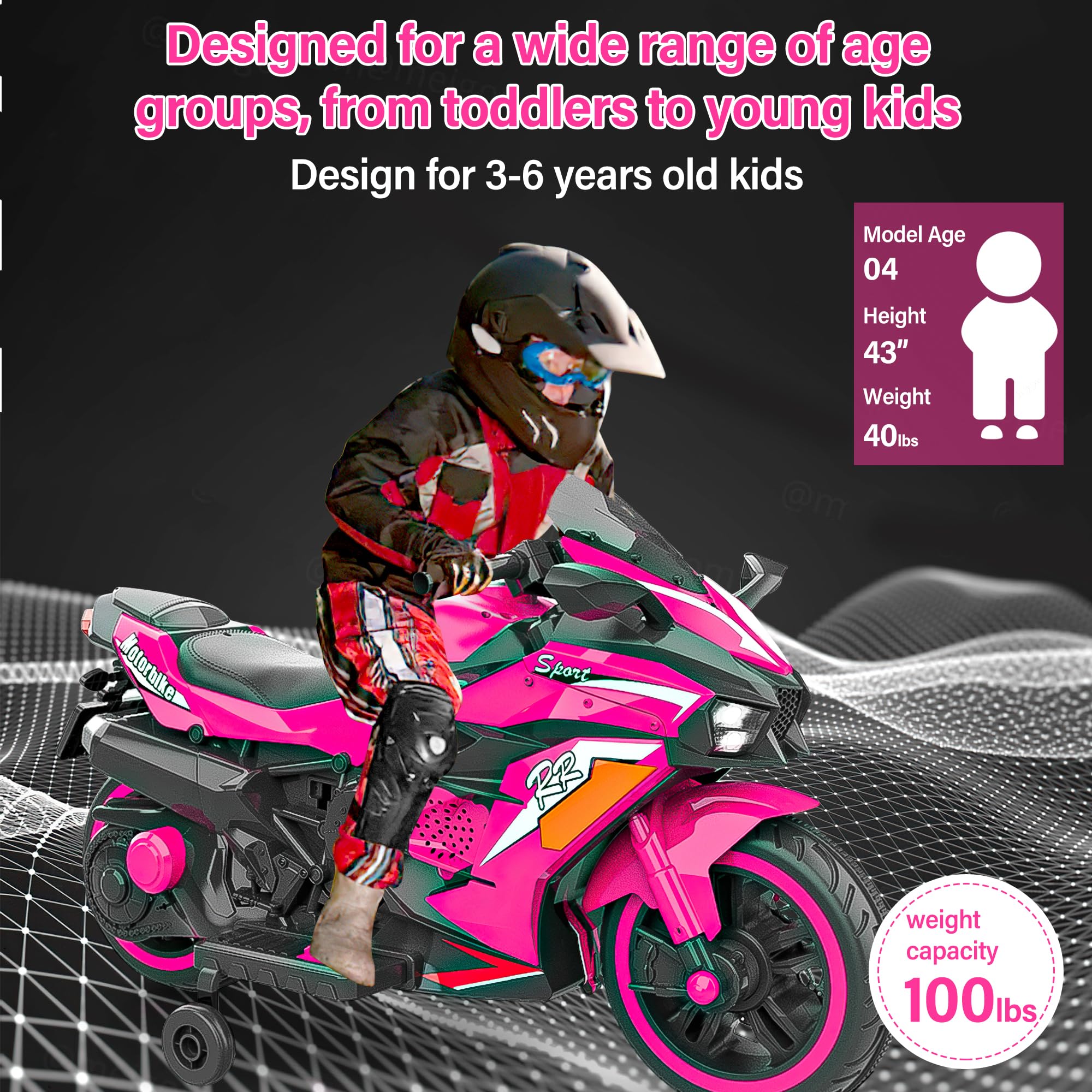 12V Kids Electric Ride On Motorcycle - 2 Wheels Battery Powered Toy Bike for Boys & Girls Ages 3-6 | LED Light-Up Tires, PU Seat & Racing Handlebars | Birthday Gift for Toddlers | Perfect for Indoor Play & Backyard Fun (Pink)