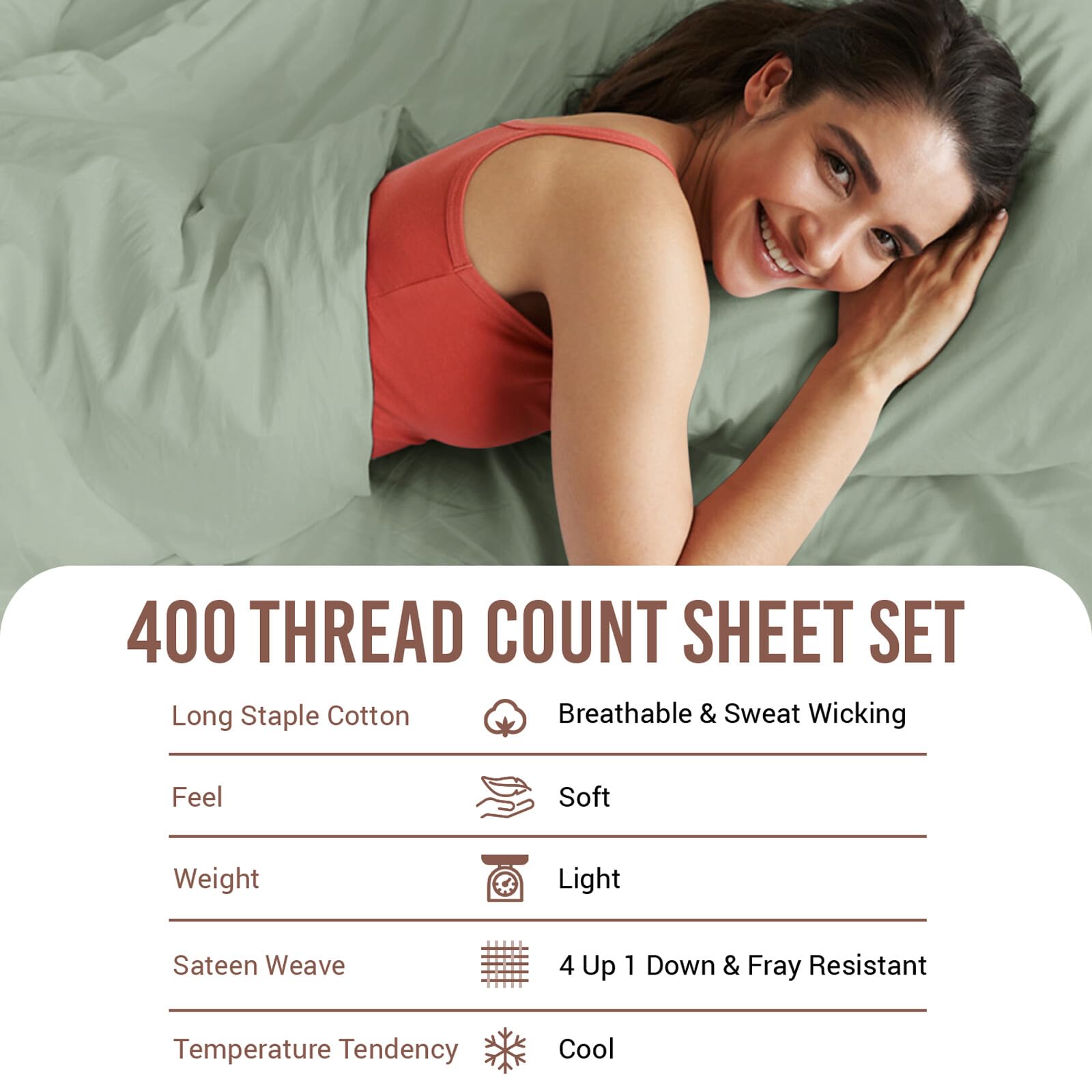 Pizuna Pure 100% Cotton RV King Sheets - 400 Thread Count Long Staple Sateen Weave with 15