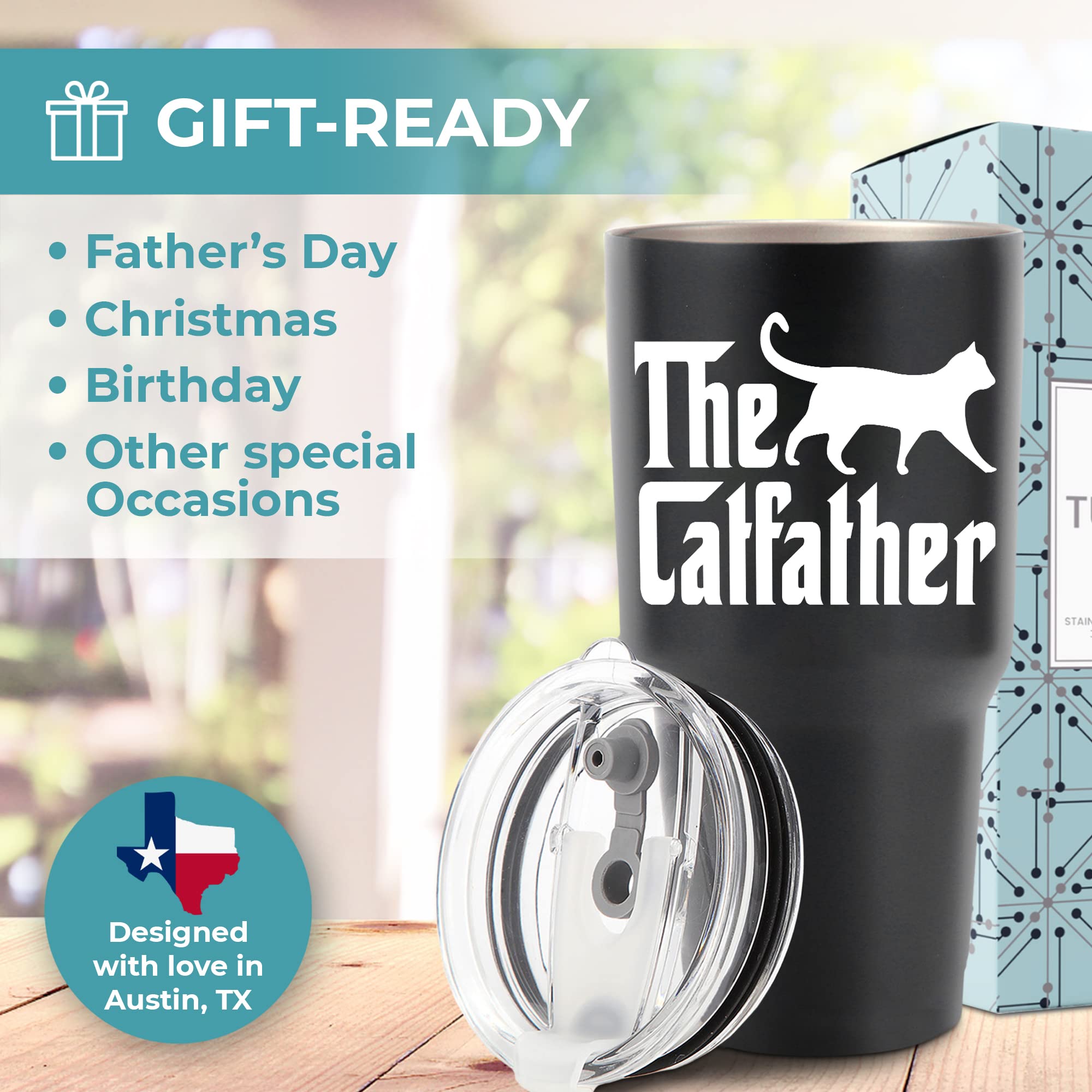 30oz Cat Dad Tumbler - Funny Cat Lover Gift for Men, Insulated Coffee Mug with Lid - Perfect for Office, Travel & Father's Day Gifts