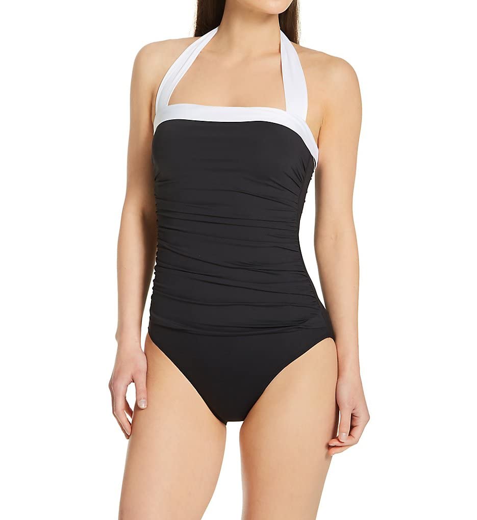 Lauren Ralph Lauren Bel Air Shirred Bandeau One-Piece Swimsuit - Women's High Waisted Bathing Suit for Beach & Pool | Summer Vacation Essentials