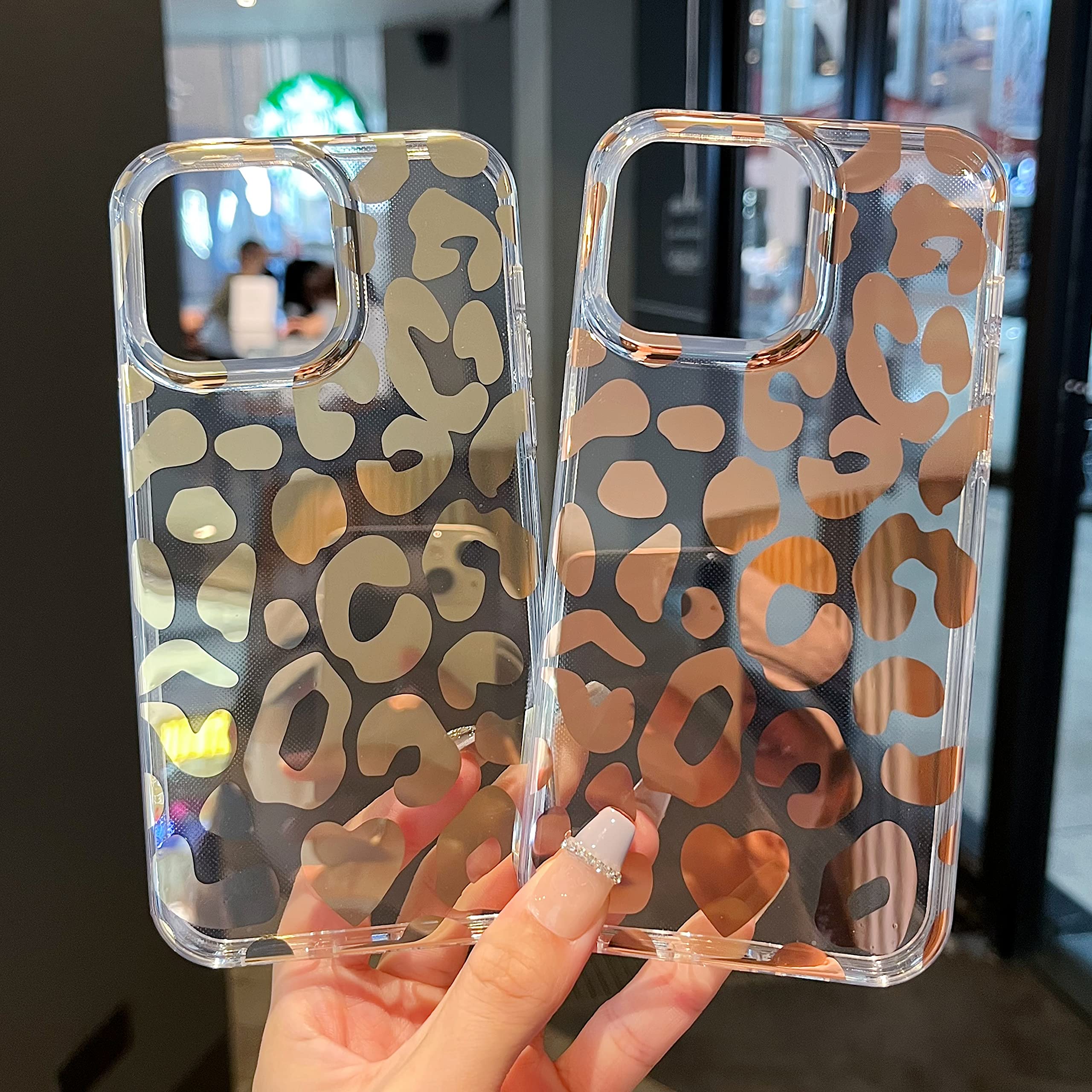 Jmltech iPhone 13 Pro Max Case 6.7 Inch - Clear Slim Glitter Leopard Floral Hybrid Design with Shockproof Drop Protection | Hard Back & Silicone Bumper | Perfect for Everyday Use, Travel & Outdoor Activities (Clear Gold)