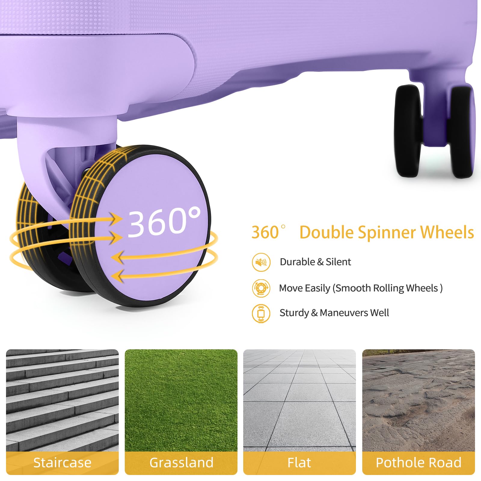 3-Piece Lavender Luggage Set with Duffel Bag, Hardside PP Carry-On Suitcase, 360° Spinner Wheels & TSA Lock - Perfect for Women's Travel, Business Trips & Vacation Getaways