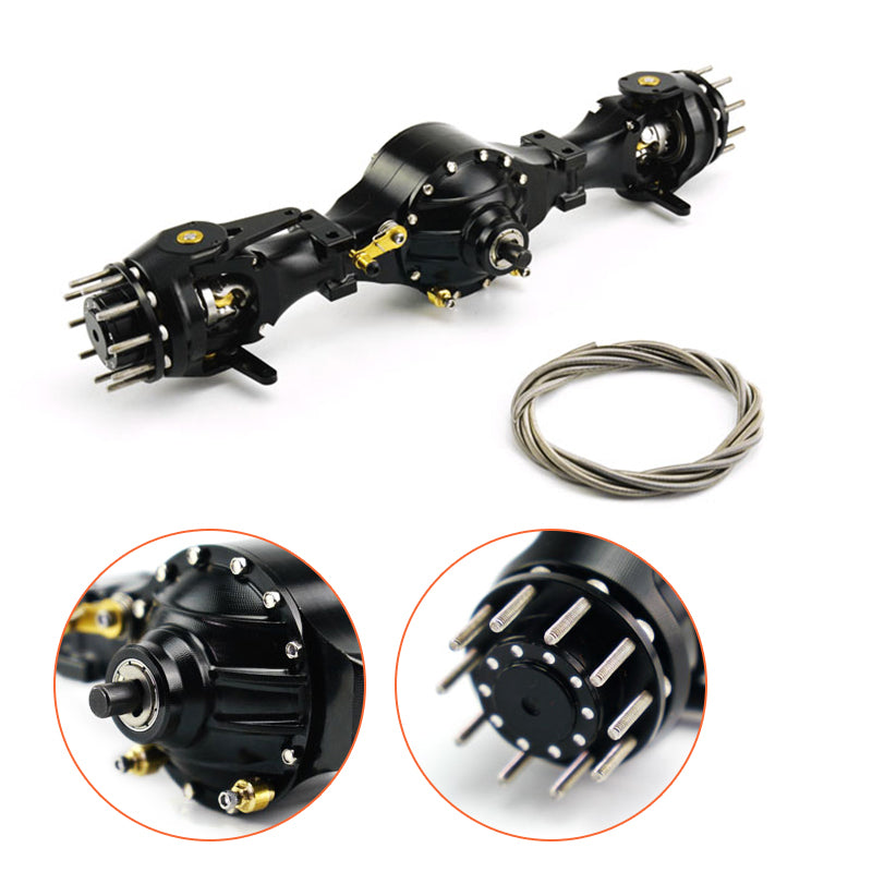 LESU Metal Flange Front & Rear Axles with Differential Lock for 1/14 Tamiya RC Truck Tractor - Heavy Duty Suspension Wheel Hub & Tires - Perfect for Off-Road RC Dump Truck Racing & Crawling