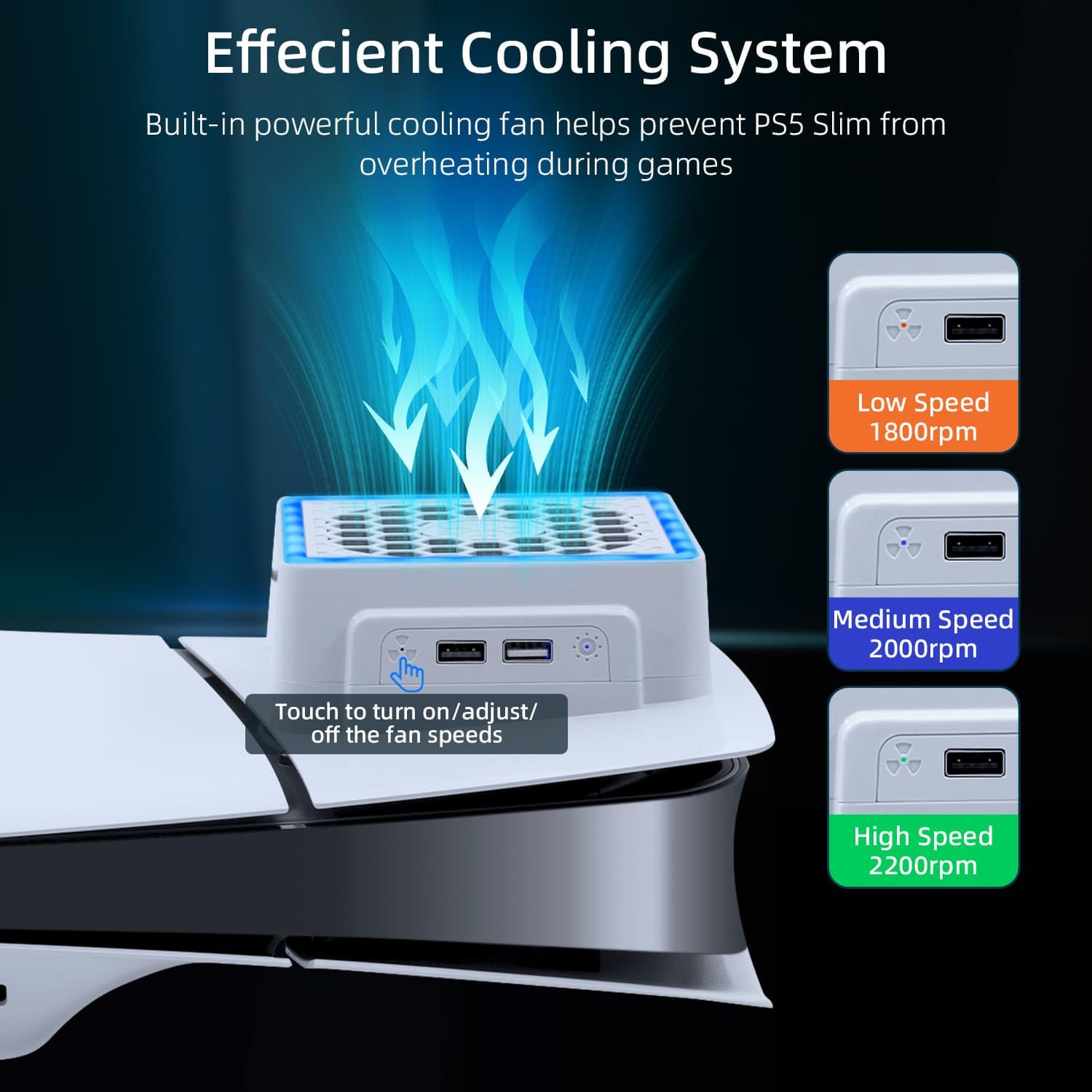McBazel PS5 Slim Cooling Fan with RGB Light - 3 Speed Adjustable Cooling System for PS5 Slim Digital/Disc Edition - White (Not for PS5/PS5 Pro) - Perfect for Gaming & Entertainment Setup