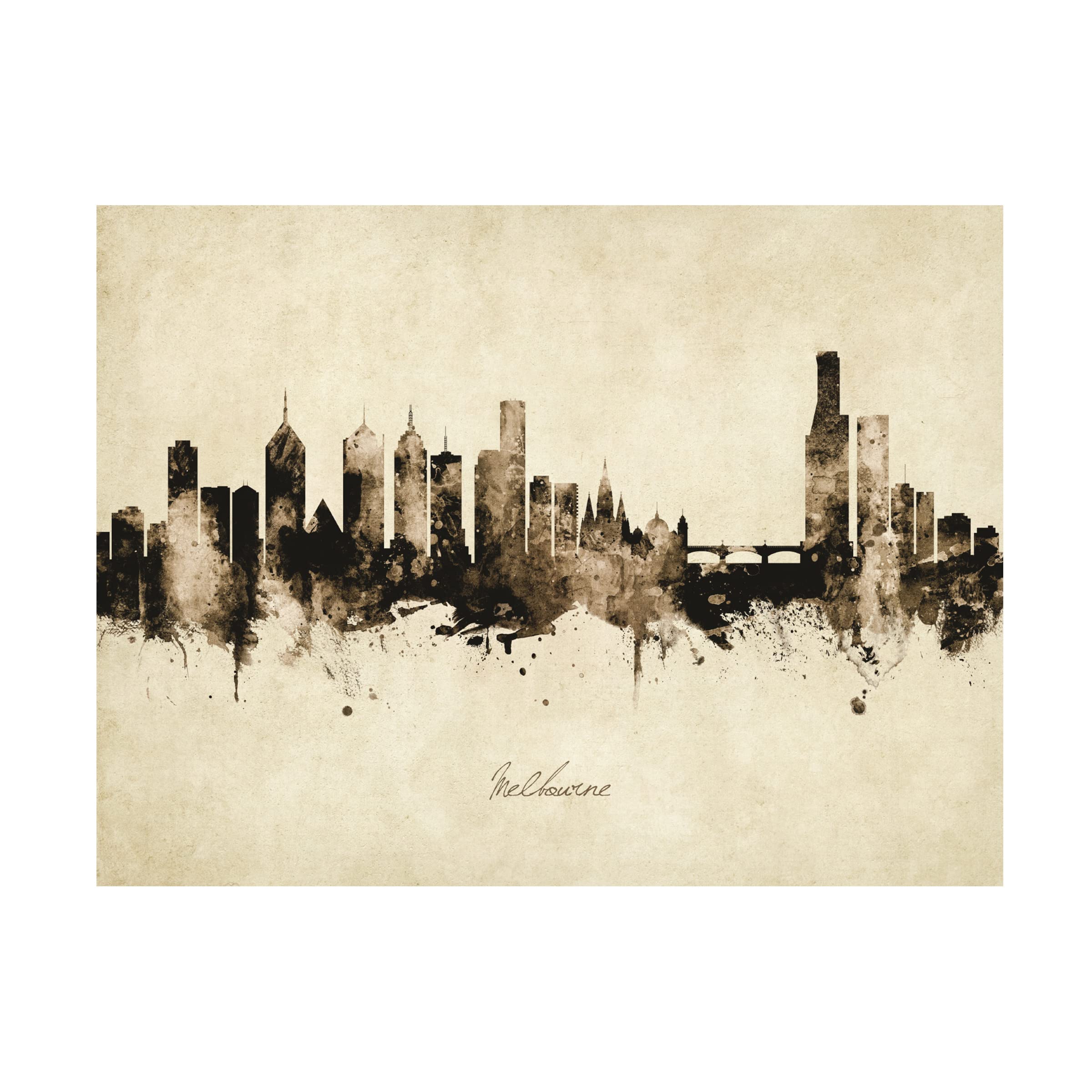 Michael Tompsett Vintage Melbourne Australia Skyline Canvas Art Print - Premium Wall Decor for Living Room, Office & Bedroom