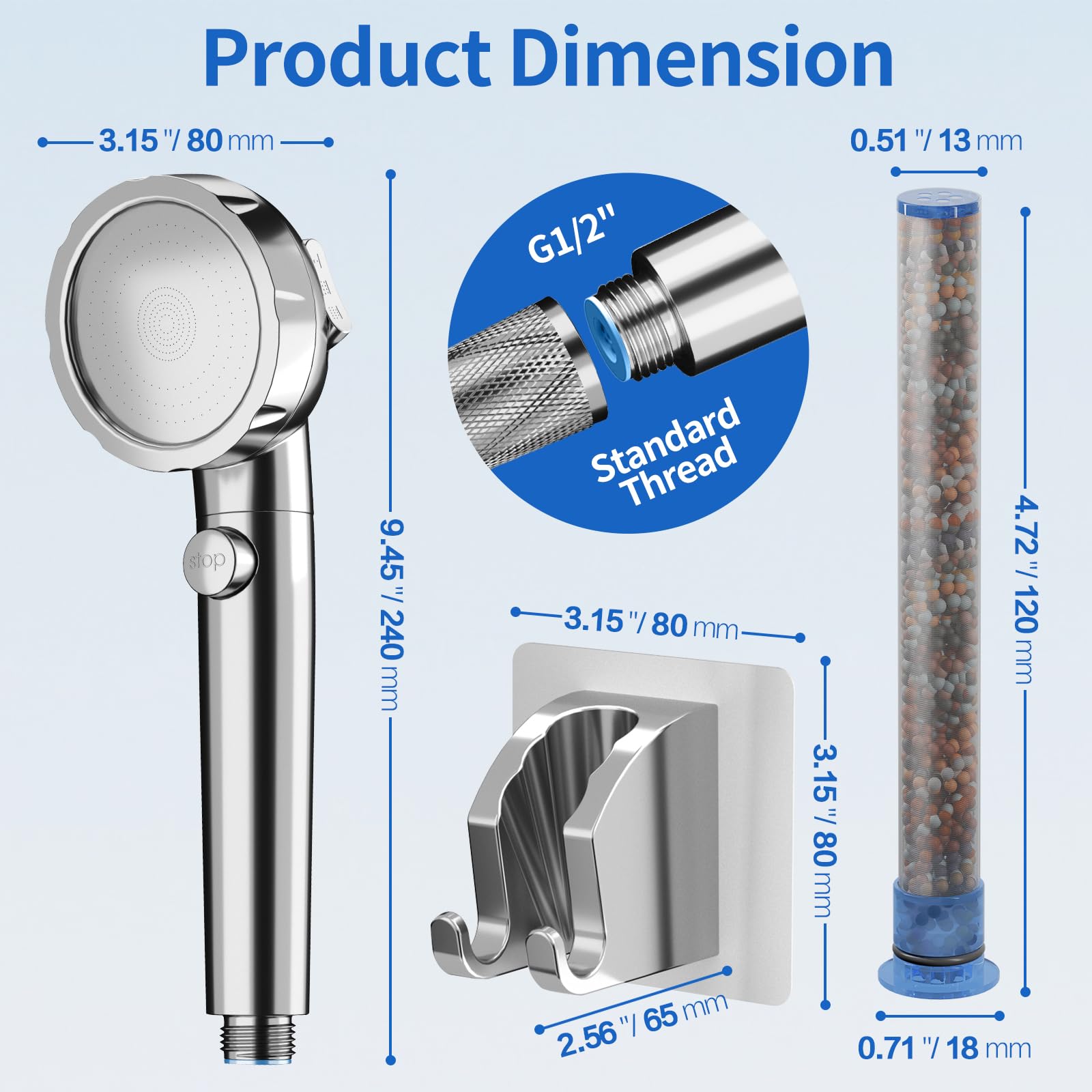 JONKEAN RV Shower Head with Hose - High Pressure Handheld Shower Head with Filter for Hard Water, Dry Hair & Skin - On/Off Switch - Chrome Finish - Perfect for Camping, Travel & Home Use
