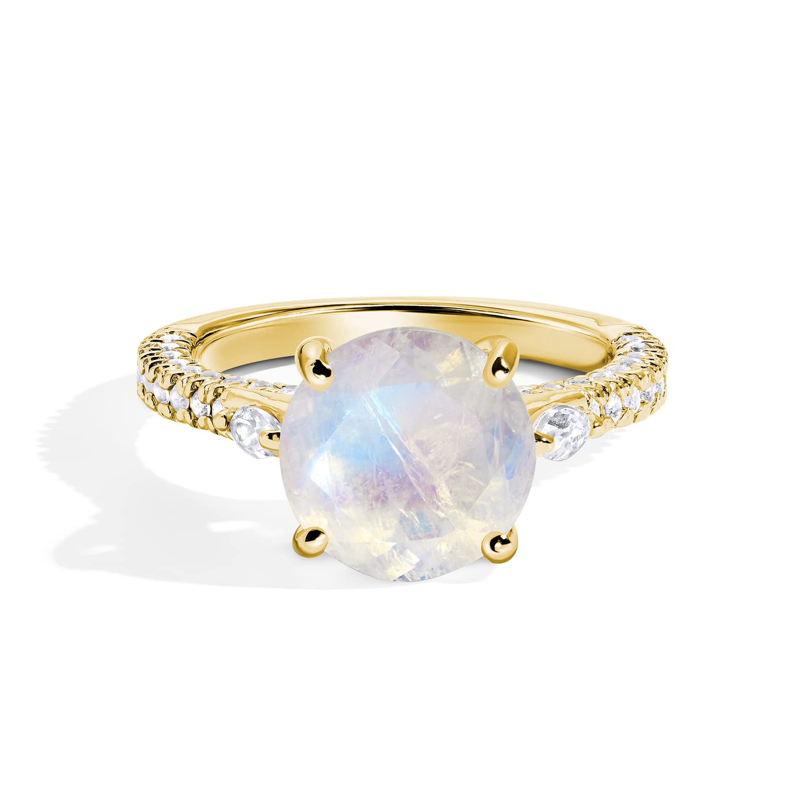 2 Carat Round Cut Moonstone Engagement Ring with Cubic Zirconia - 10K/14K/18K Gold Wedding Band for Women - Elegant Jewelry Gift for Her - Perfect for Proposals, Anniversaries & Special Occasions