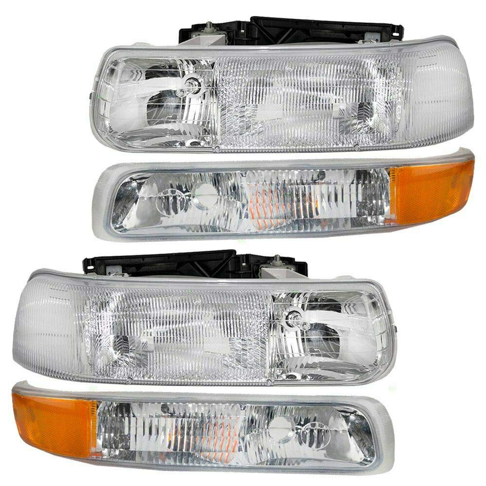 1999-2002 Chevy Silverado & 2000-2006 Tahoe LED Front Headlights with Side Marker Lamps - Direct Replacement (16526134/16526133) - Left Driver & Right Passenger Side - Upgrade for Night Driving & Off-Road Adventures