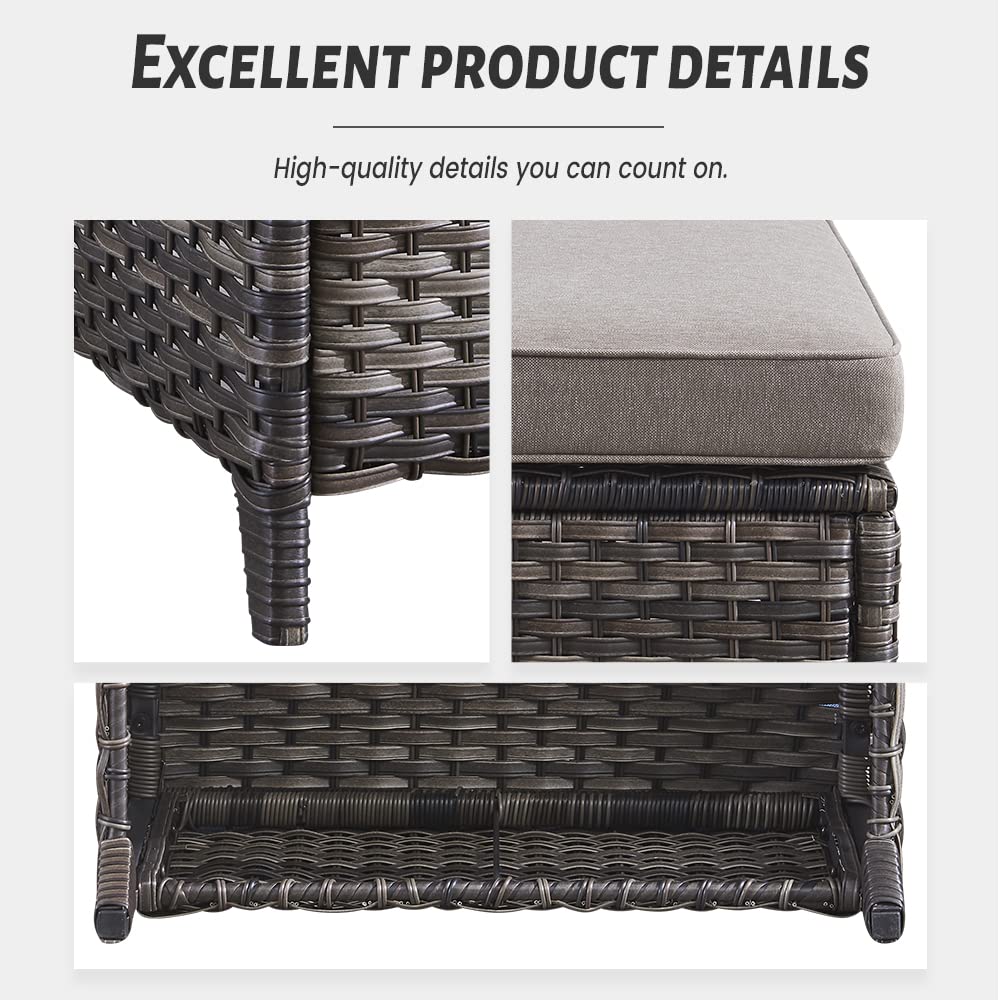 All-Weather Outdoor Patio Ottoman Set of 2 - Wicker Rattan Footstool with Soft Cushions for Garden, Deck & Poolside Relaxation