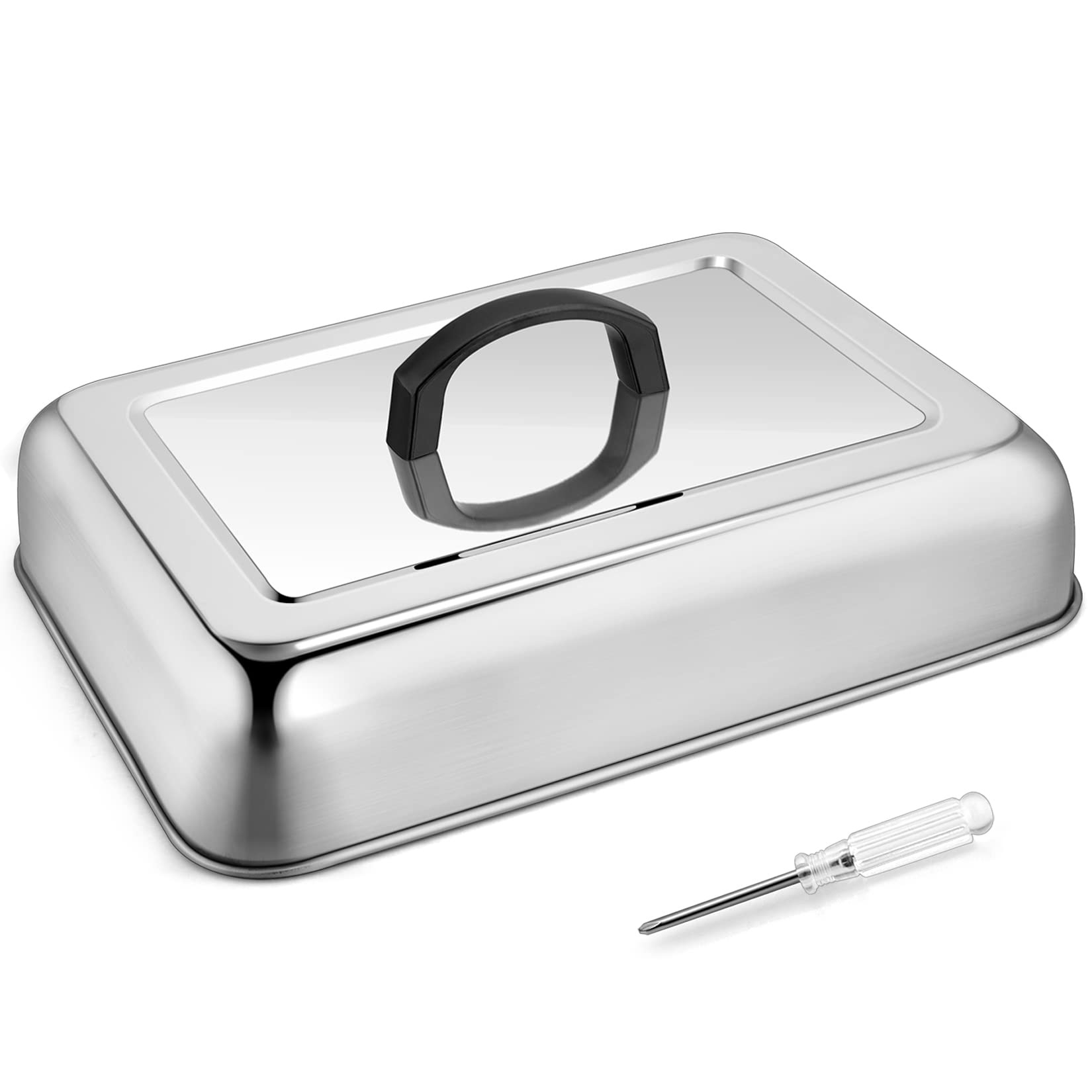 13 x 9.8 Inch Stainless Steel Basting Cover Melting Dome - Joyfair Rectangular Cheese Melt Lid for Flat Top Griddle - Heat-Resistant Handle & Screwdriver - Dishwasher Safe - Perfect for Outdoor/Indoor BBQ, Burgers & Melting Cheese
