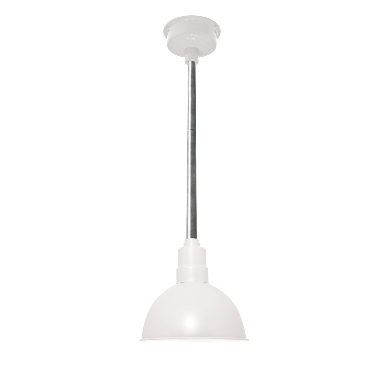 Cocoweb 8 Inch Blackspot LED Pendant Light - Farmhouse Style Ceiling Fixture in White with Galvanized Silver Down Rod - Perfect for Kitchen Island, Dining Room, or Entryway Lighting