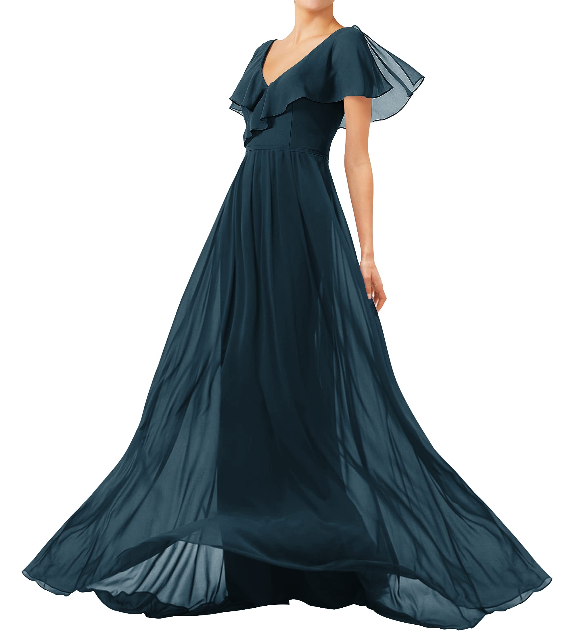 Elegant JAEDEN Long Chiffon Bridesmaid Dress with Ruffles for Prom, Formal Evening & Wedding - Perfect for Bridesmaids, Homecoming & Special Occasions