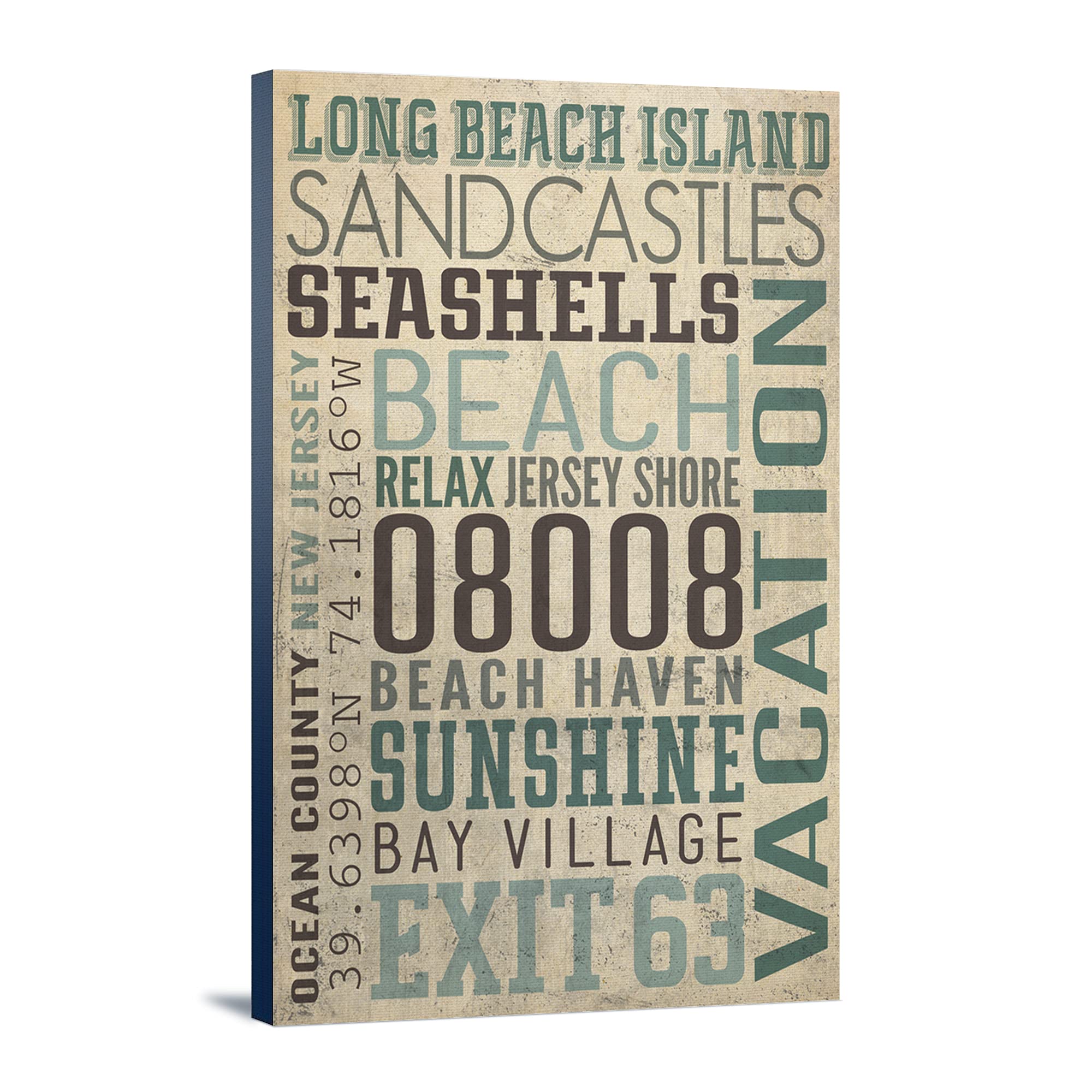 Lantern Press Long Beach Island New Jersey Typography Art Print - 16x24 Wrapped Canvas Wall Decor for Living Room, Bedroom & Office