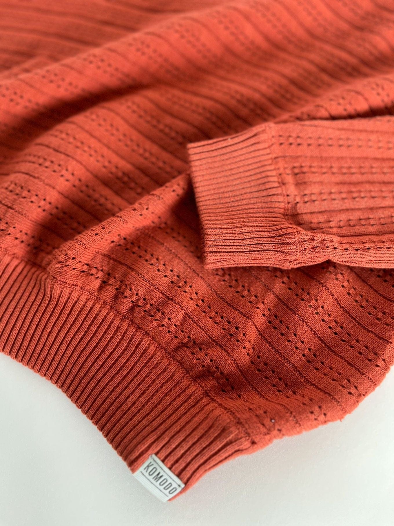 Organic Cotton Clover Women's Pointelle Knit Jumper | Soft & Breathable Clay Color Sweater | Perfect for Casual Wear, Layering & Office Outfits