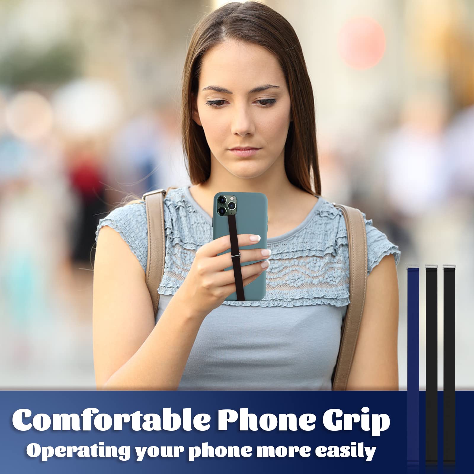 3pcs Silicone Phone Grip Holder Strap - Anti-Slip Finger Loop for iPhone 15/15 Pro/16/16 Pro & Samsung Galaxy S24/S23 - Universal Phone Loops for Back of Cell Phones (230, 2 Black+Navy) - Perfect for Gaming, Photography, and Everyday Use