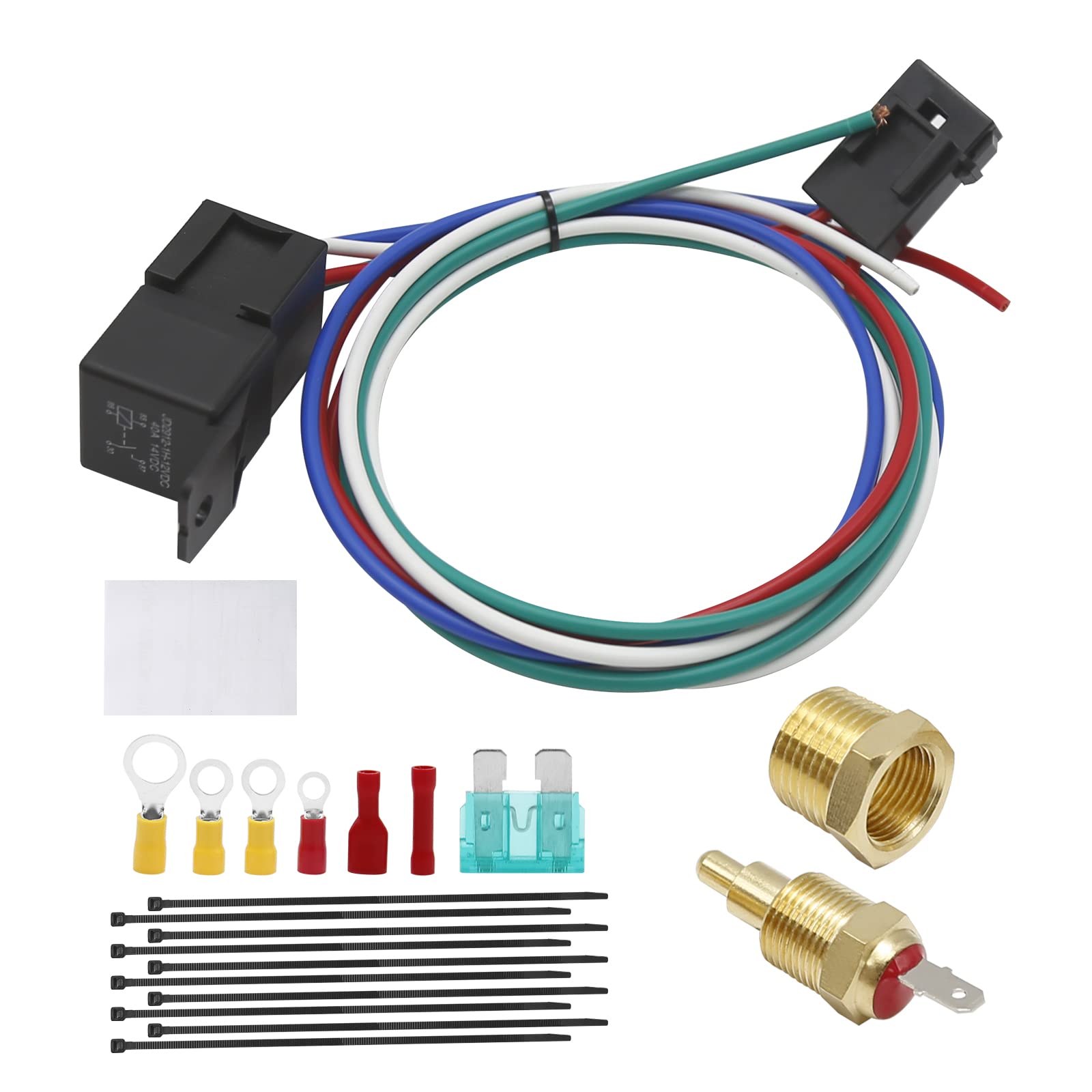 40 AMP Electric Radiator Fan Relay Kit with Temperature Sensor - 185°F On/165°F Off Thermostat Switch - Universal Cooling Fan Wiring Kit for Cars, Trucks & SUVs - Perfect for Engine Overheating Protection & Performance Cooling