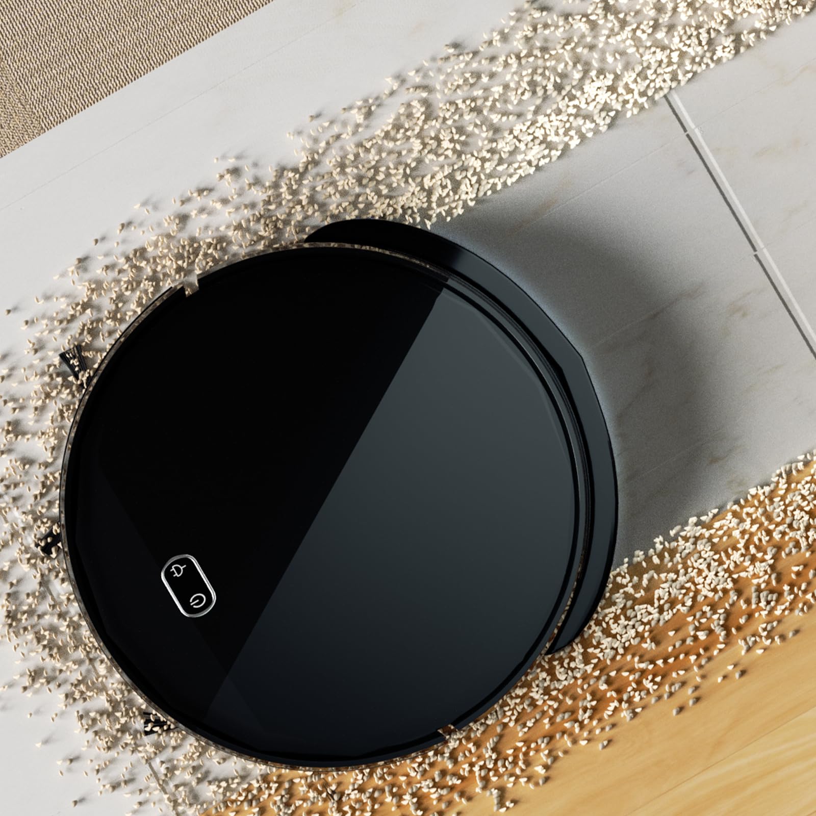Smart Robot Vacuum Cleaner with Remote Control - 30W Self-Charging, 500ml Dustbin & 150ml Water Tank - Auto Cleaning for Hardwood Floors & Carpets - Quiet Operation with Dry Mop Function - Perfect for Pet Hair & Daily Home Cleaning