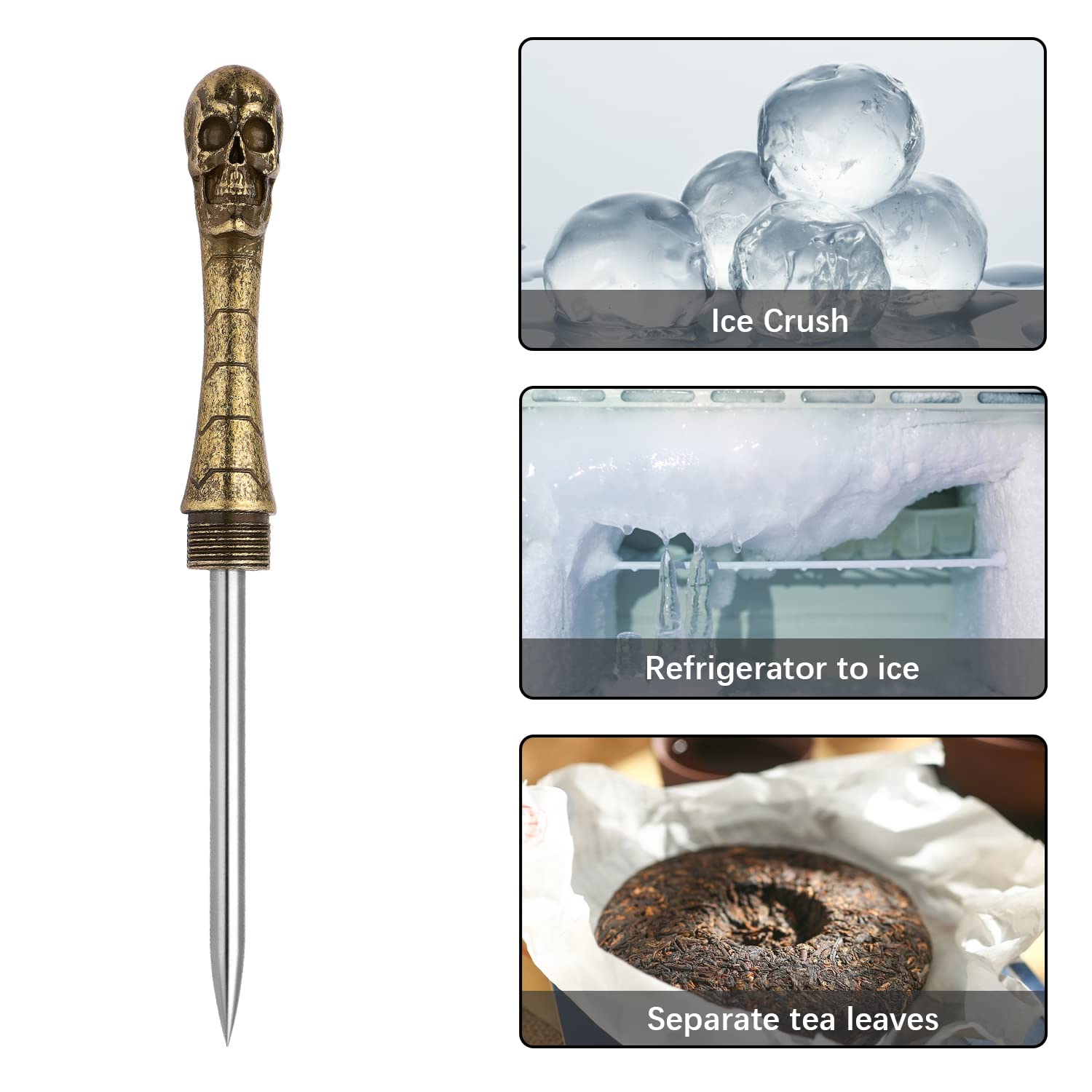 Premium Stainless Steel Ice Pick with Zinc Alloy Handle & Safety Cover - Durable Ice Tool for Kitchen, Bar, Restaurant & Home Use - Perfect for Breaking Ice Cubes, Cocktail Making & Food Preparation (Bronze)