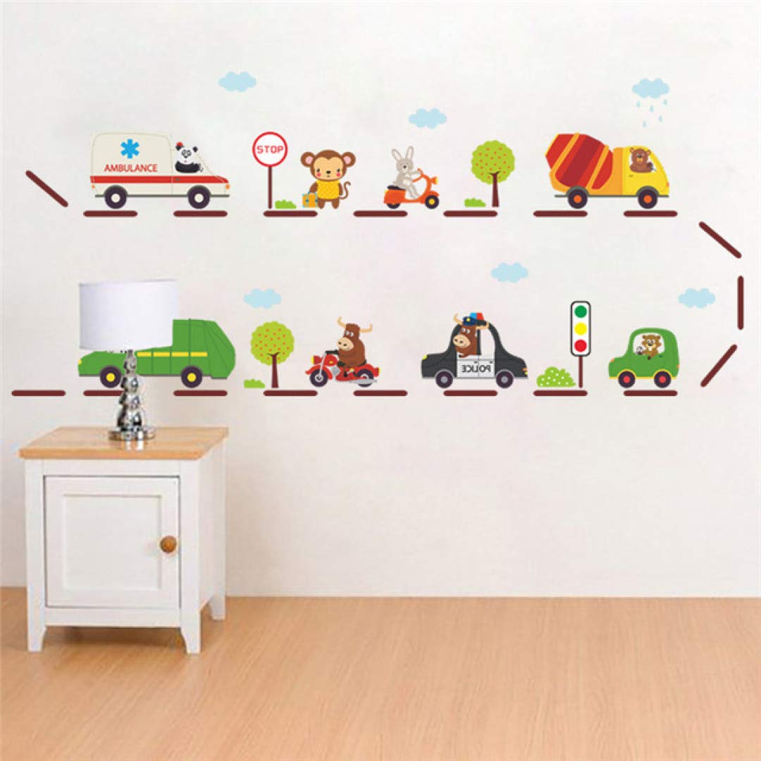 Road and Cars Cartoon Wall Decals - Peel and Stick Removable Wall Stickers for Kids Room, Nursery, Bedroom & Living Room Decor | Fun Transportation Theme for Boys' Bedroom, Playroom & Classroom
