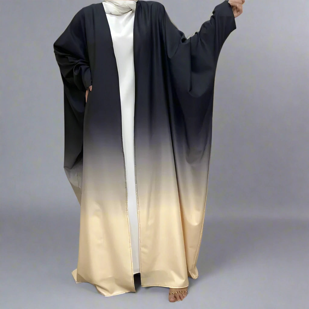 Gradient Color Changing Open Front Cardigan Abaya Dress for Muslim Women - Perfect for Prayer, Modest Fashion & Special Occasions