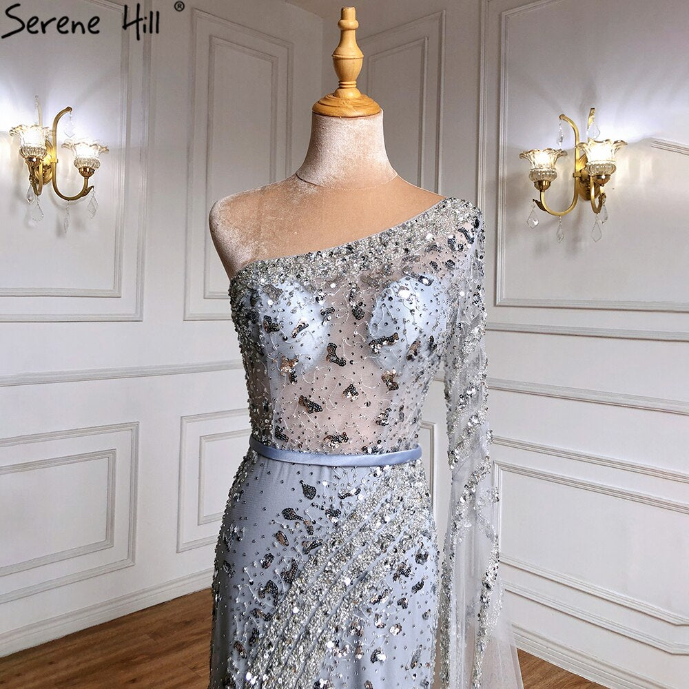 Serene Hill Grey Mermaid Evening Gown 2025 - Elegant Beaded Cape Sleeve Dress for Women | Luxury Party Dress for Prom, Gala & Formal Events