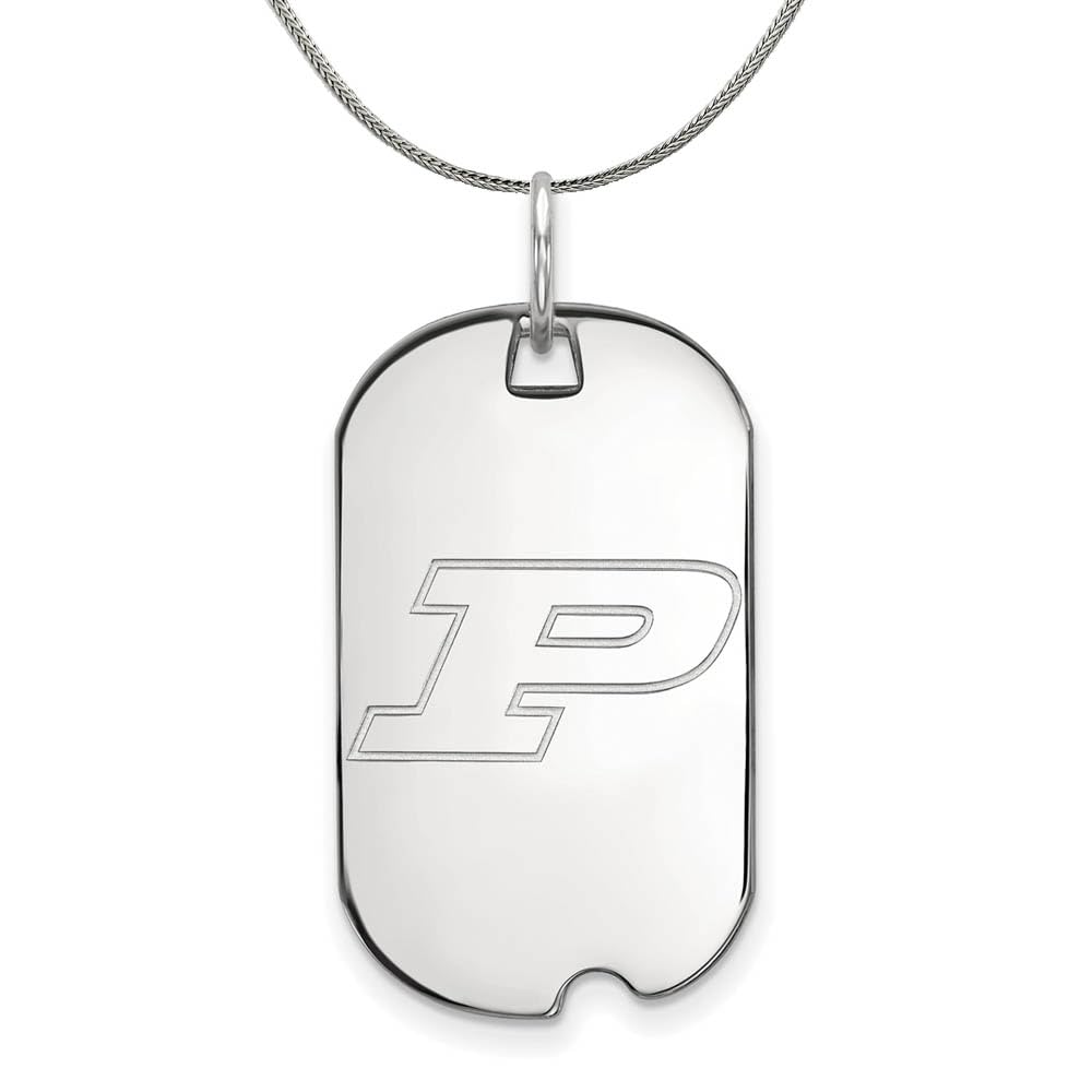 Sterling Silver Purdue Initial P Dog Tag Necklace for Men & Women - Personalized Black Bow Pendant - Perfect for Gifts, Graduation, and Everyday Wear