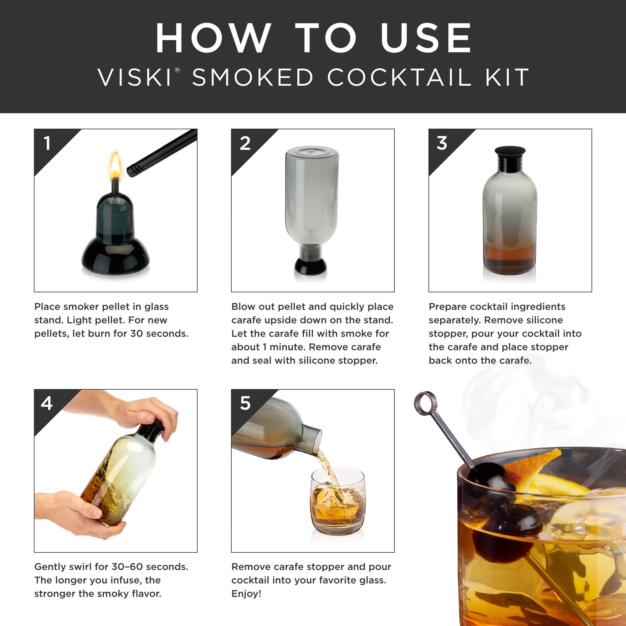 Premium Smoked Cocktail Kit - Handcrafted Wooden Smoking Box with Glass Cloche & Smoking Chips - Perfect for Whiskey, Bourbon, Cocktails & Home Bar Mixology - Ideal for Gifts, Parties & Entertaining