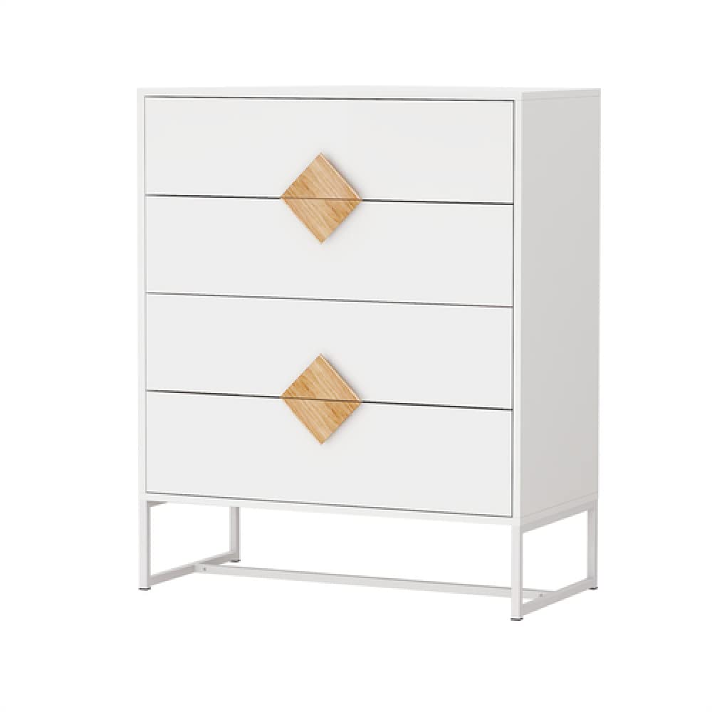EVOOK 4-Drawer Solid Wood Dresser with Unique Square Handle Design - Bedroom Storage Chest for Living Room, Hallway & Entryway | Space-Saving Furniture for Small Apartments & Home Organization