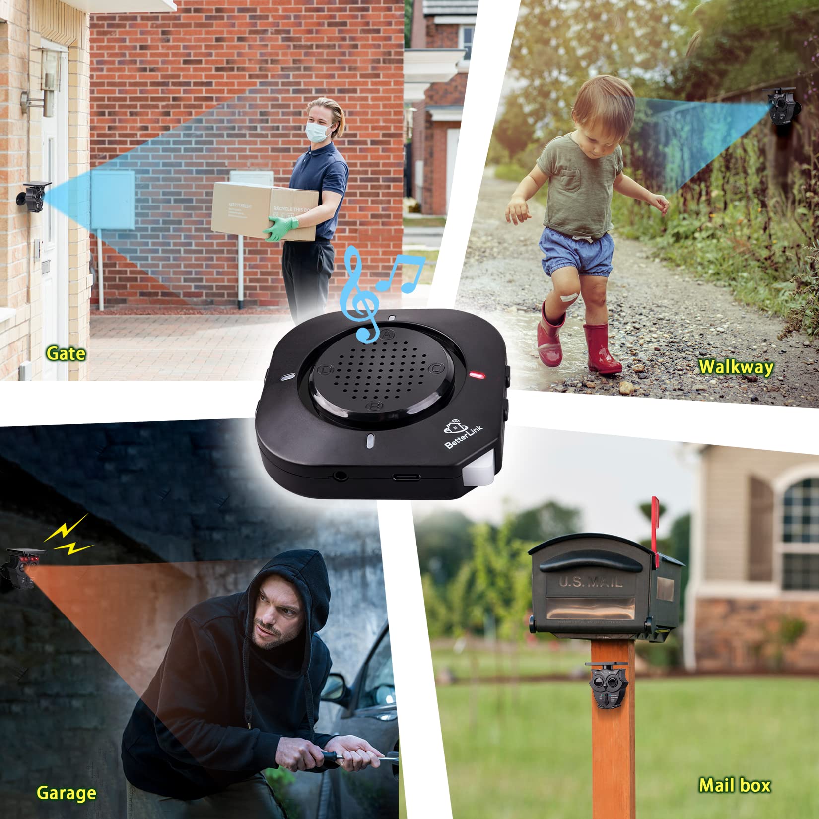 1/2 Mile Long Range Solar Wireless Driveway Alarm System - IP65 Weatherproof Outdoor Motion Detectors & Sensor with 120dB Sound Alert - Home Security System for Property Protection (2 Receivers + 2 Sensors) - Perfect for Driveways, Garages, Farms & Backyard Security
