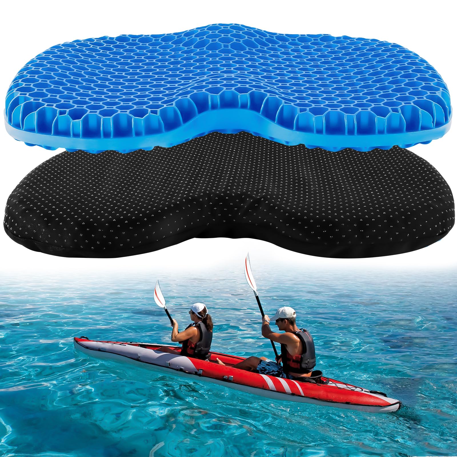 Non-Slip Kayak Seat Cushion - Thick Waterproof Gel Kayak Seat Pad with Anti-Skid Cover for Sit-In & Inflatable Kayaks, Canoes, Boats - Comfortable Fishing Kayak Accessories for Outdoor Water Sports & Adventure