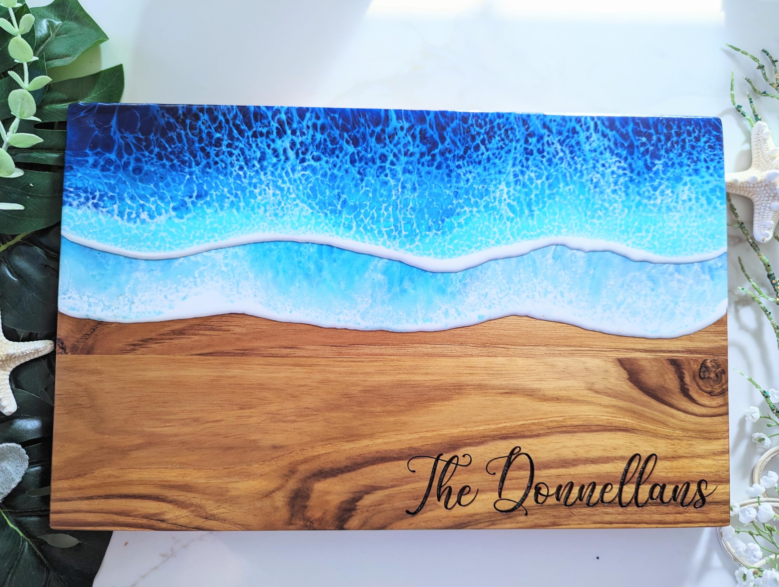 Custom Laser Engraved Epoxy Ocean Cutting Boards - Personalized Wedding, Anniversary & Housewarming Gifts - Unique Coastal Beach Home Decor for Kitchen & Dining Room