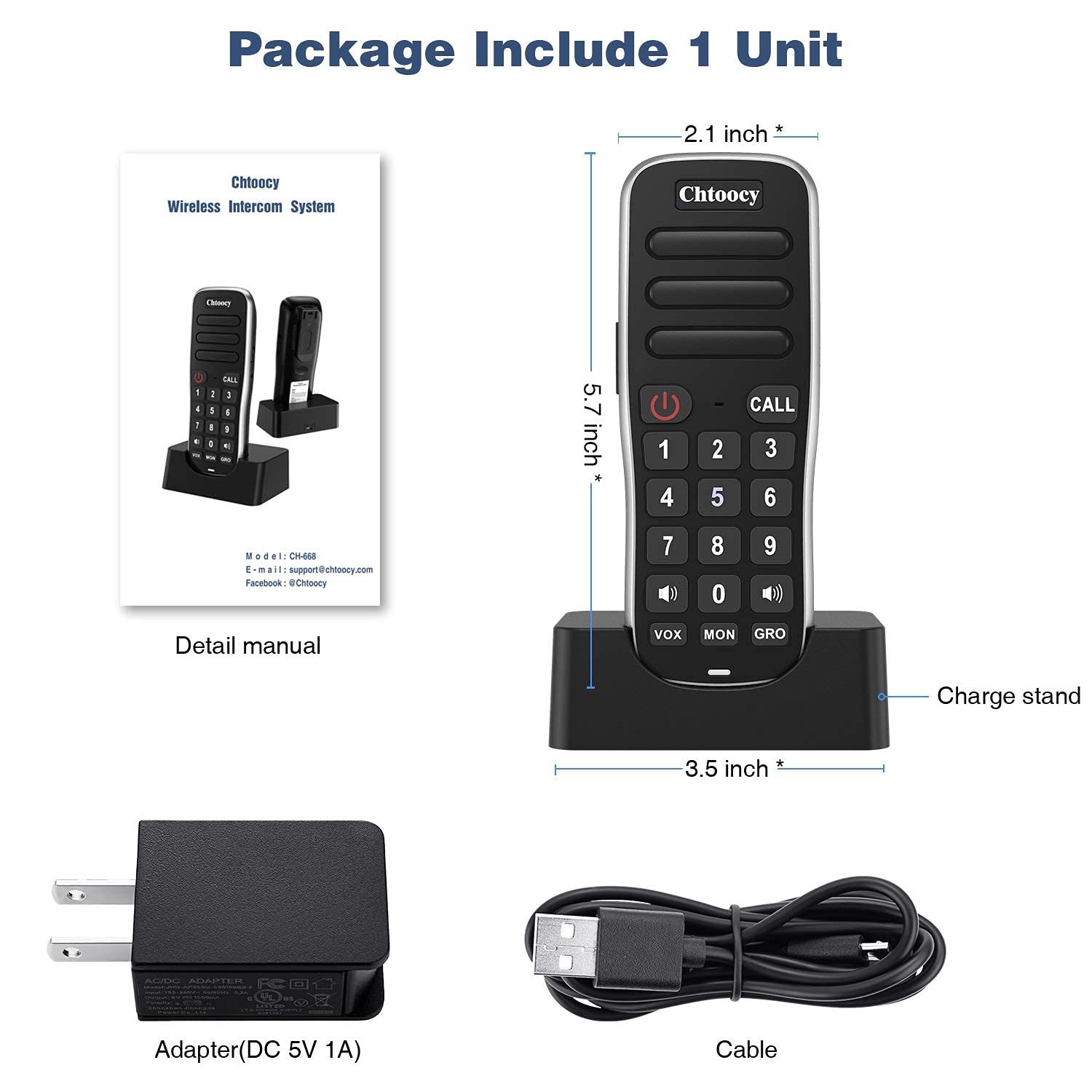 Wireless Intercom System for Home & Office - 1 Mile Range, 10 Channels, Rechargeable Handheld Walkie Talkie, Expandable to Multiple Units (1 Pack, Black) - Ideal for Home Security, Business Communication & Outdoor Activities