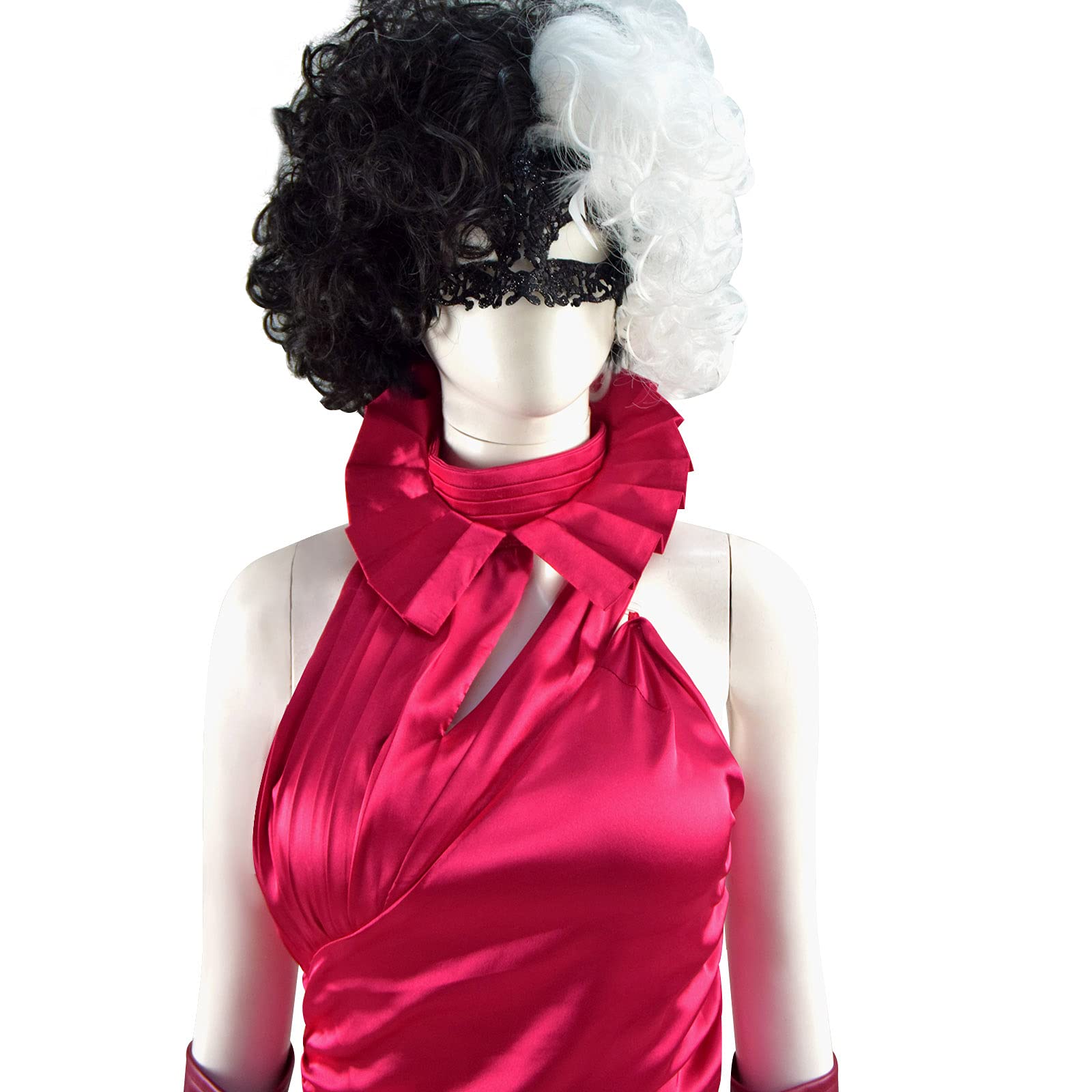 Cruella Devil Costume for Women - Red Dress with Gloves & Mask Set | Halloween Cosplay Outfit | Perfect for Costume Parties, Halloween Events & Themed Dress-Up